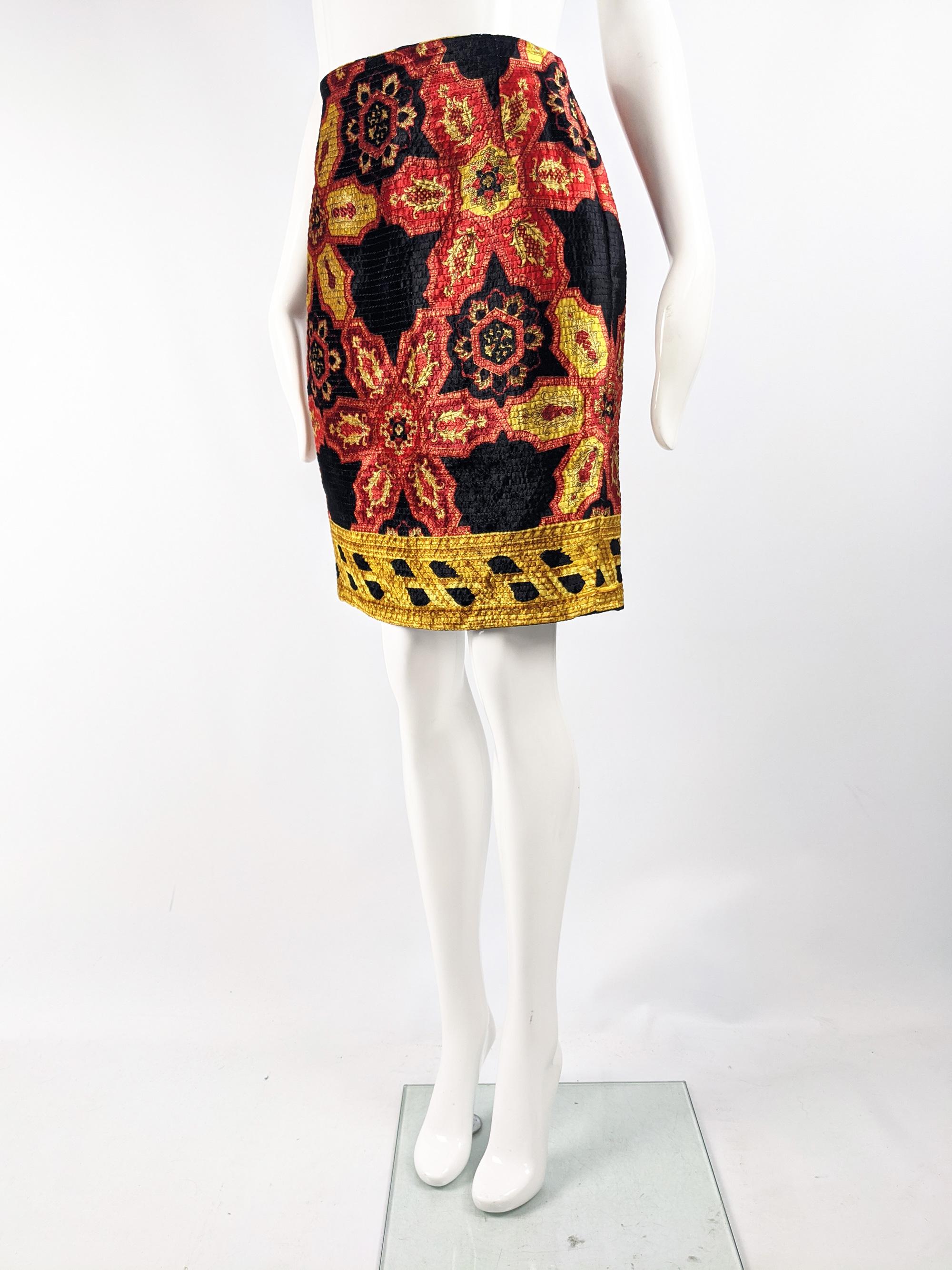 Brown Gianfranco Ferre Vintage Velvet Printed Skirt For Sale