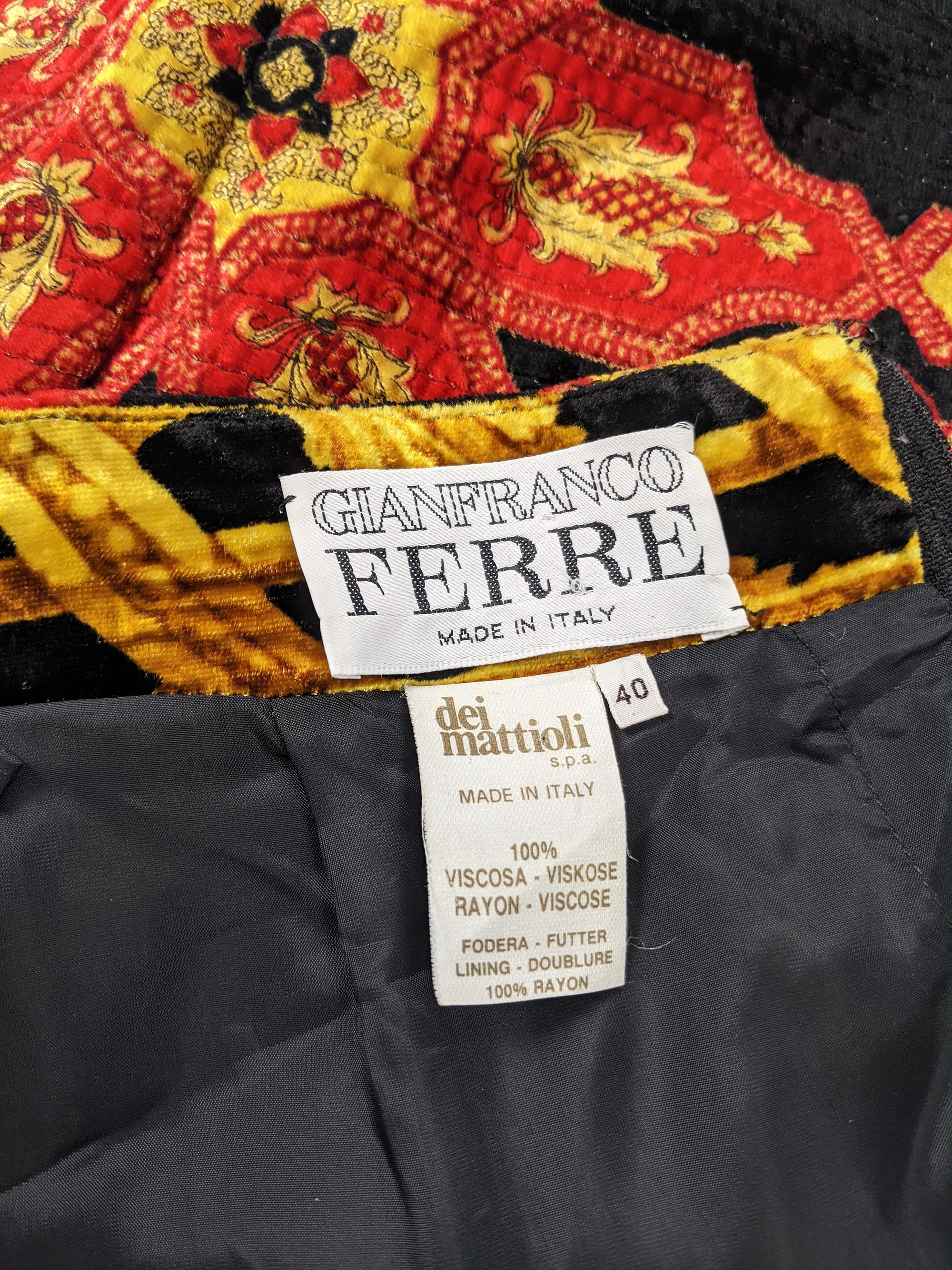 Gianfranco Ferre Vintage Velvet Printed Skirt For Sale 3