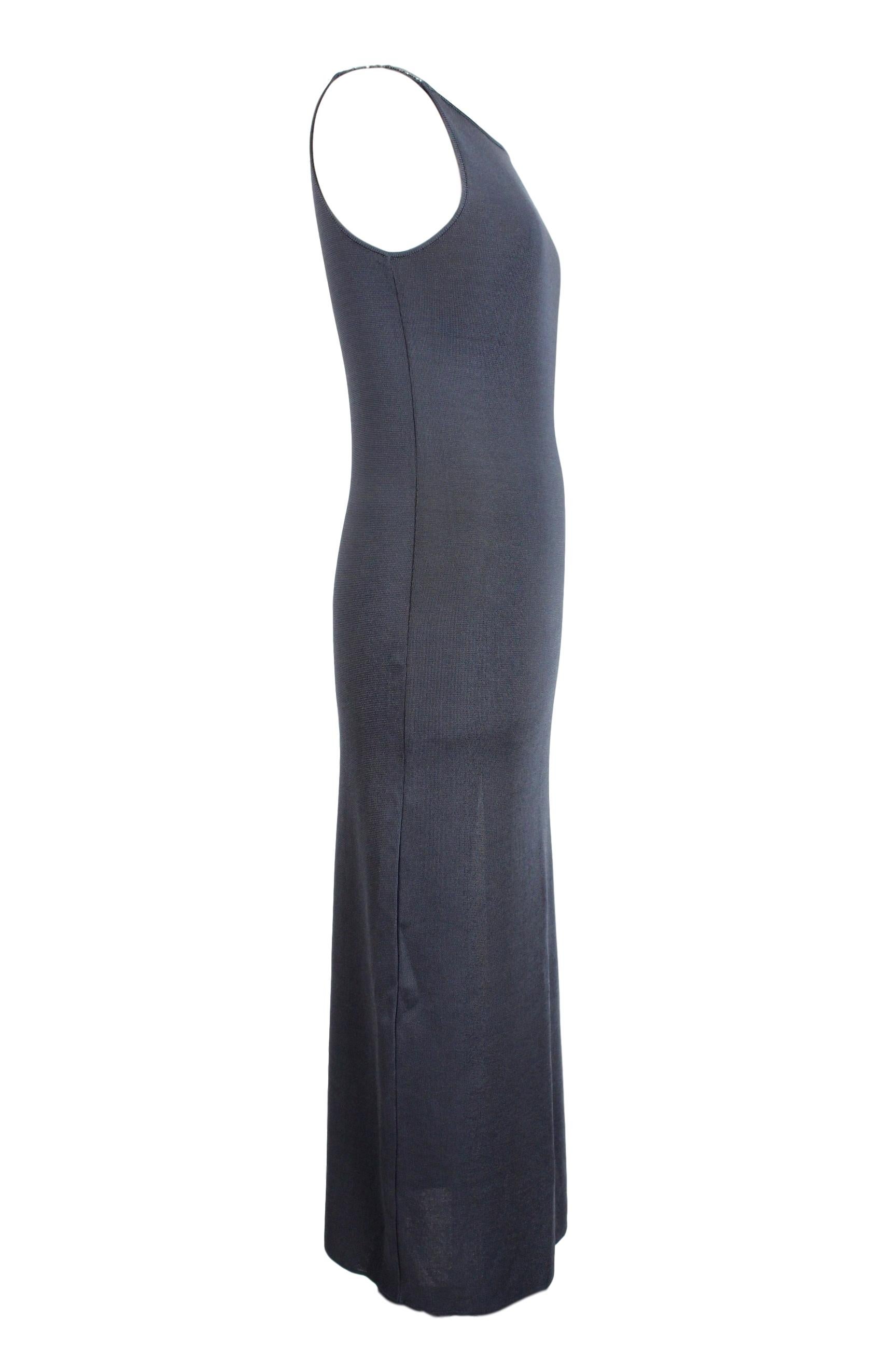 Gianfranco Ferre Viscose Gray Evening Sequins Long Sheath Sleeveless Dress In Excellent Condition In Brindisi, Bt