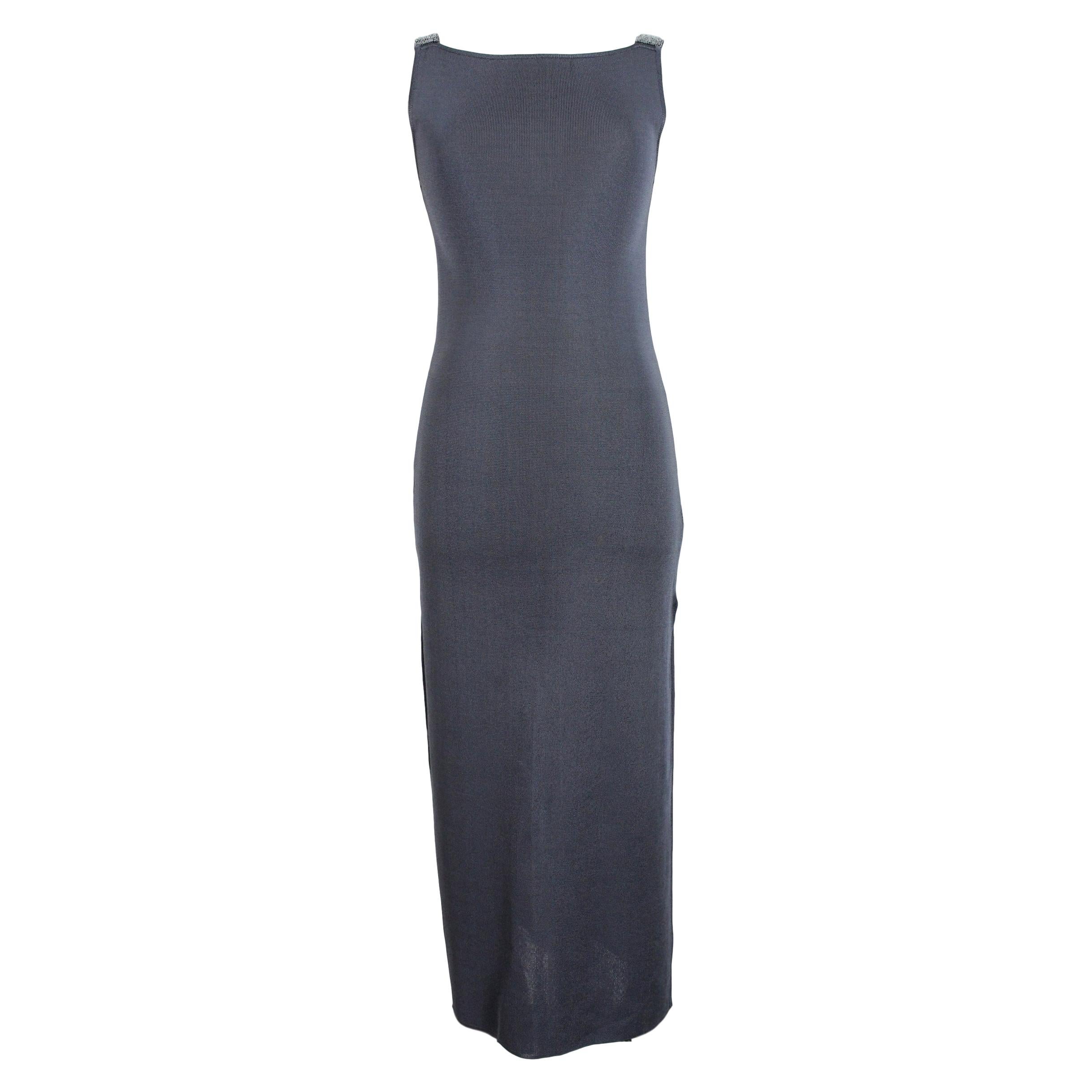 Gianfranco Ferre Viscose Gray Evening Sequins Long Sheath Sleeveless Dress