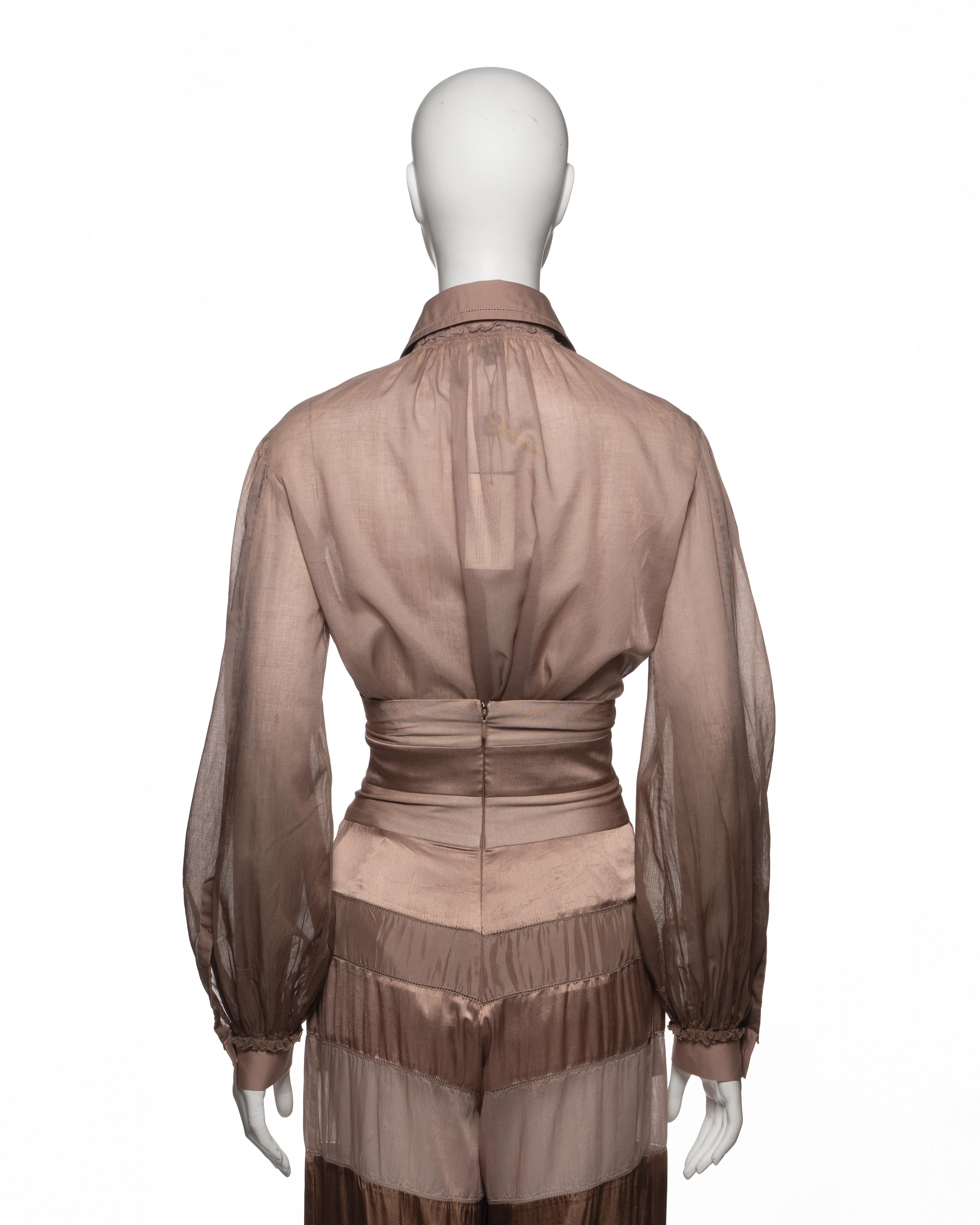 Conjunto Gianfranco Ferré de blusa de gasa y pantalón de seda, SS 2008 en venta 4
