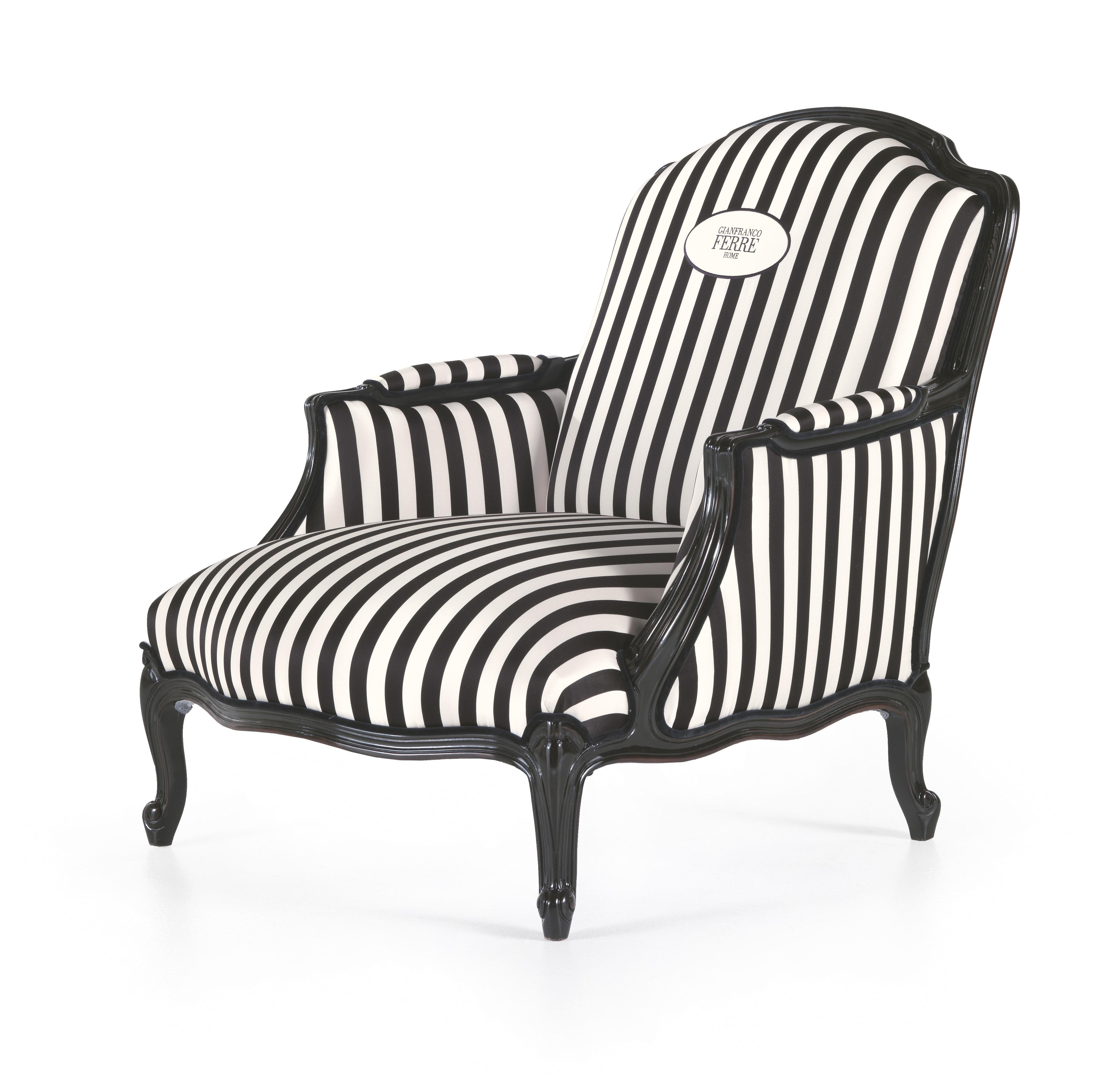An armchair that interprets in an original way the timeless white-and-black stripes, combining them with classical Louis XV style legs and armrests. An eclectic and eccentric set with an unmistakable Gianfranco Ferrè Home style.

Structure in beech