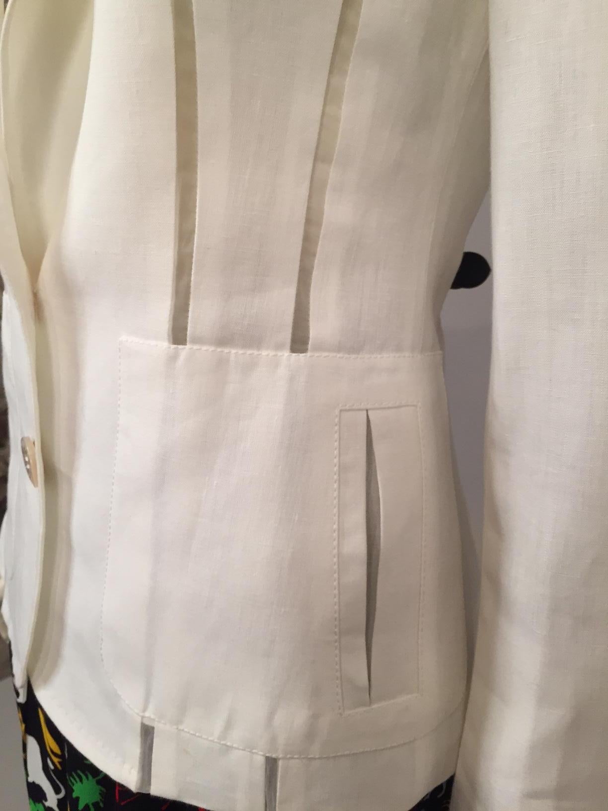 Gray Gianfranco Ferre White Linen Jacket with Sheer Silk Organza Panels