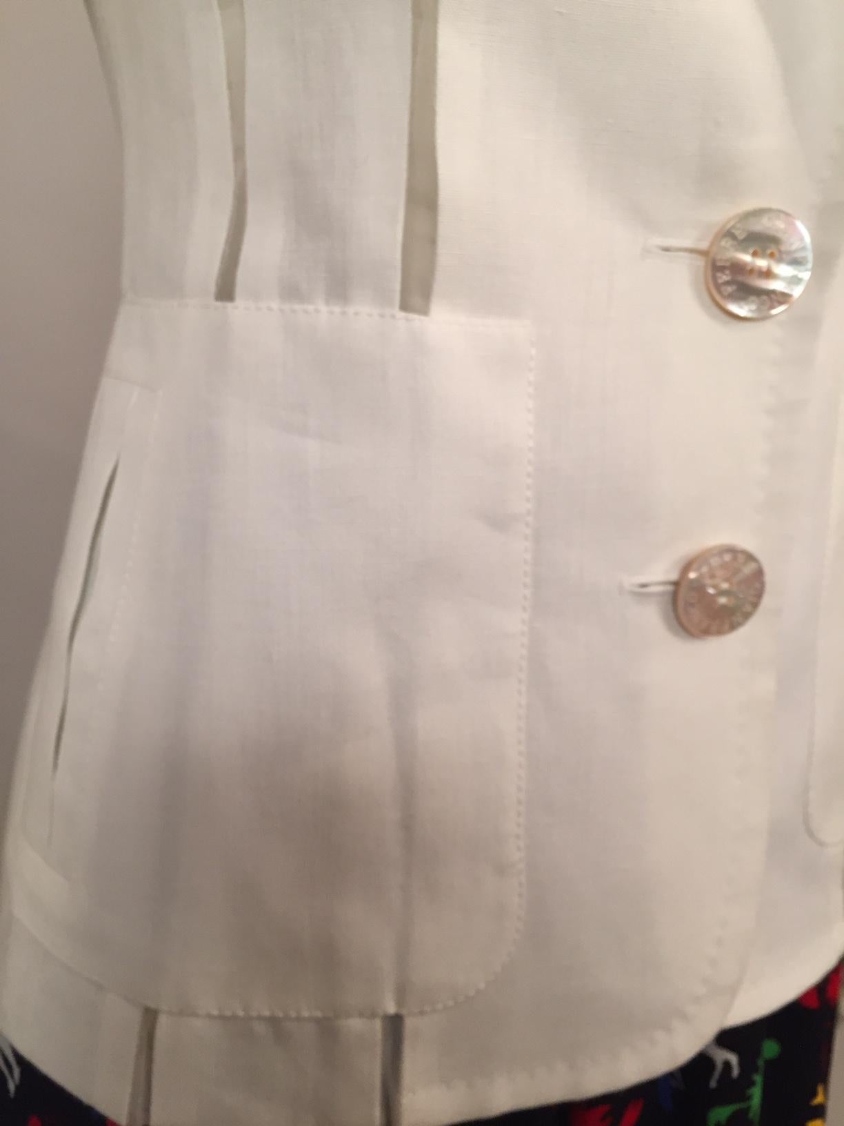Gianfranco Ferre White Linen Jacket with Sheer Silk Organza Panels In Excellent Condition In New Hope, PA