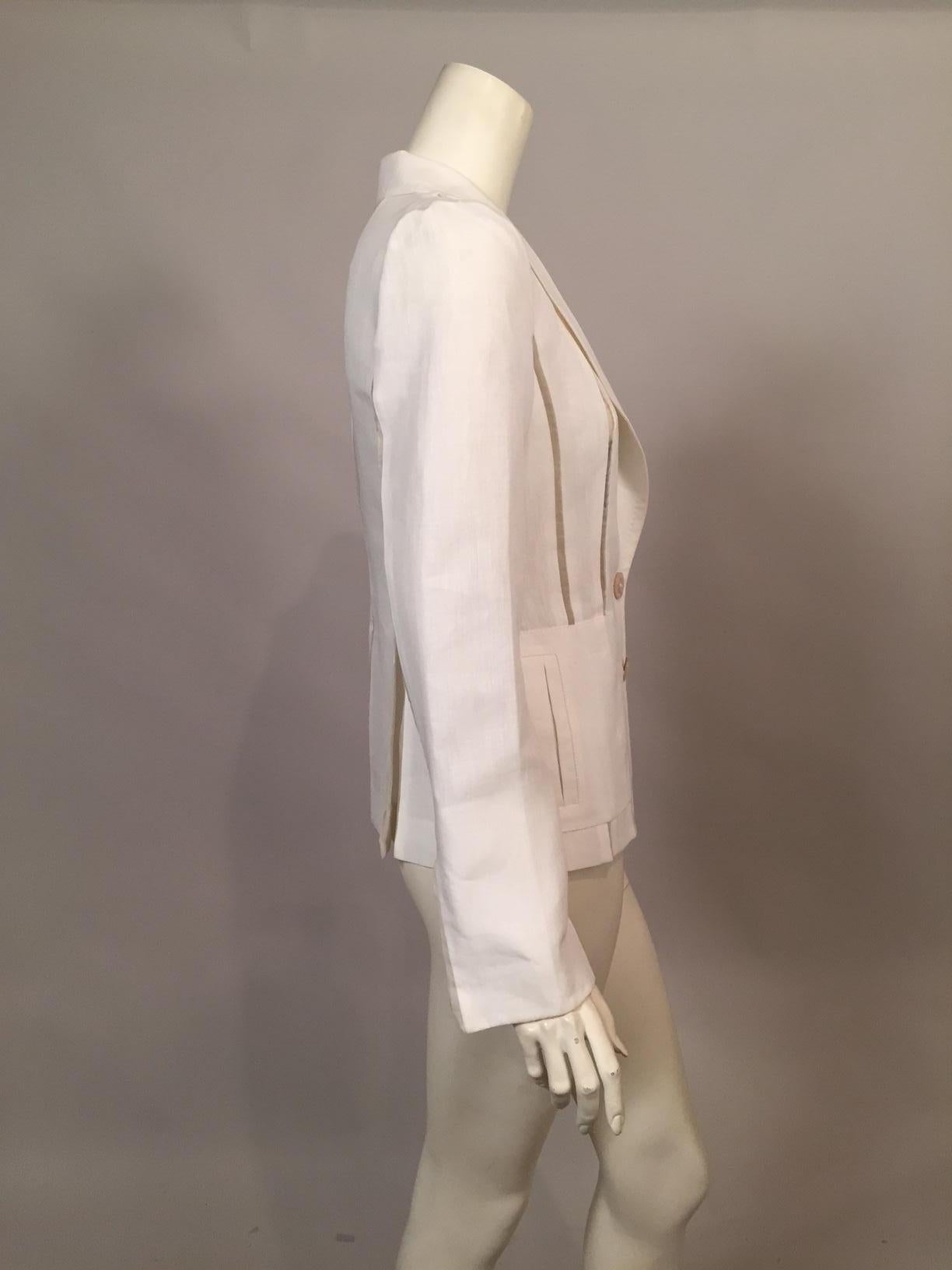 Gianfranco Ferre White Linen Jacket with Sheer Silk Organza Panels 1