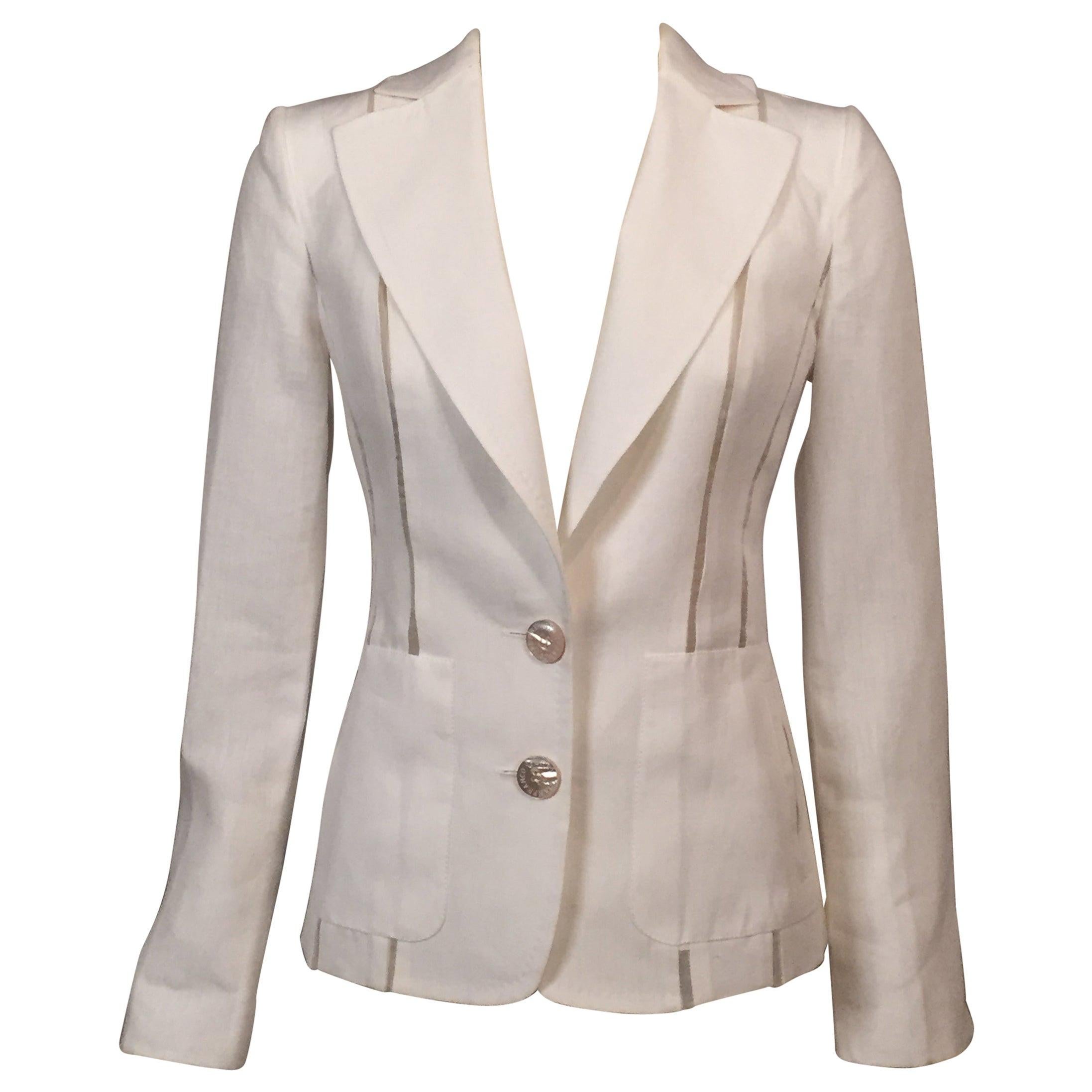 Gianfranco Ferre White Linen Jacket with Sheer Silk Organza Panels