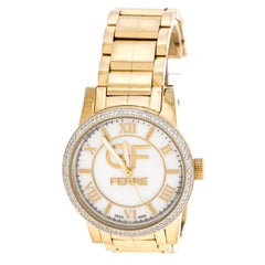 Gianfranco Ferre White Mother of Pearl Gold Plated Stainless Steel Women's Wrist