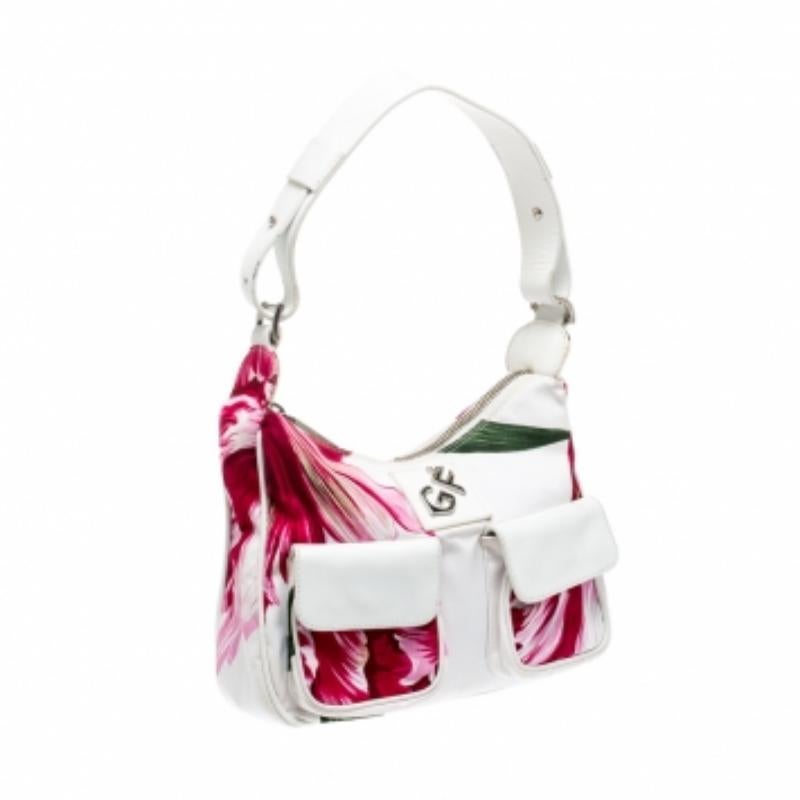Sac à bandoulière Gianfranco Ferre en toile et cuir imprimé floral blanc/rose en vente 5