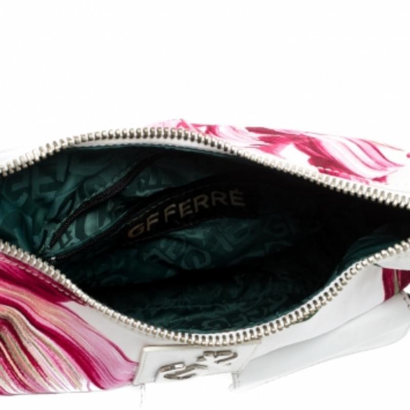 Sac à bandoulière Gianfranco Ferre en toile et cuir imprimé floral blanc/rose Pour femmes en vente
