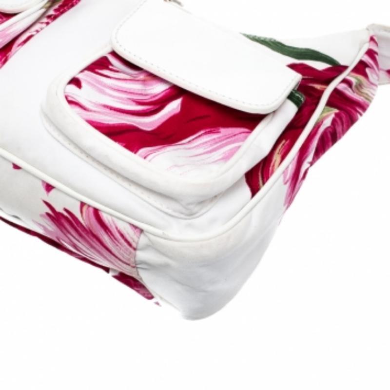 Sac à bandoulière Gianfranco Ferre en toile et cuir imprimé floral blanc/rose en vente 2
