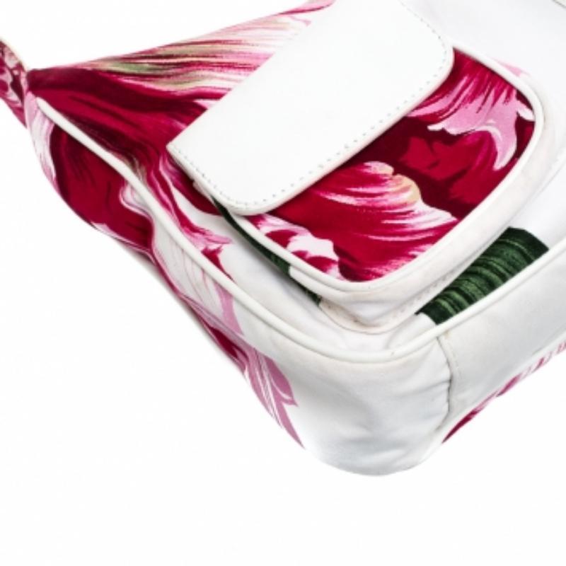 Sac à bandoulière Gianfranco Ferre en toile et cuir imprimé floral blanc/rose en vente 3