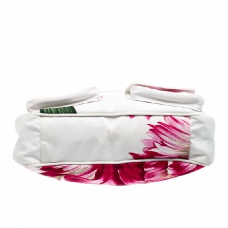 Sac à bandoulière Gianfranco Ferre en toile et cuir imprimé floral blanc/rose en vente 4