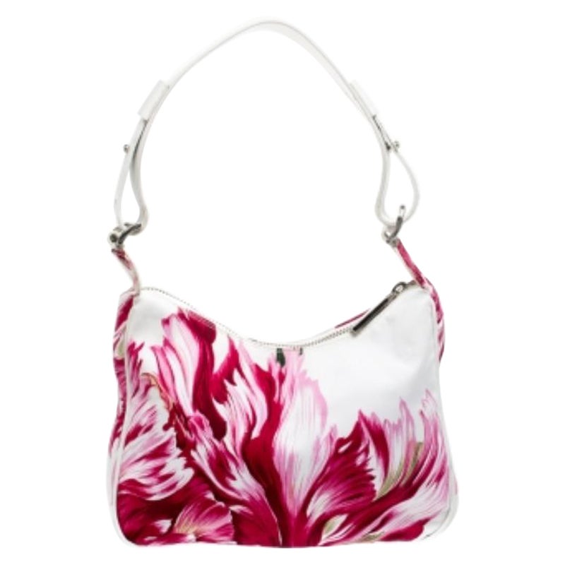 Gianfranco Ferre White/Pink Floral Print Canvas and Leather Pocket Shoulder Bag For Sale
