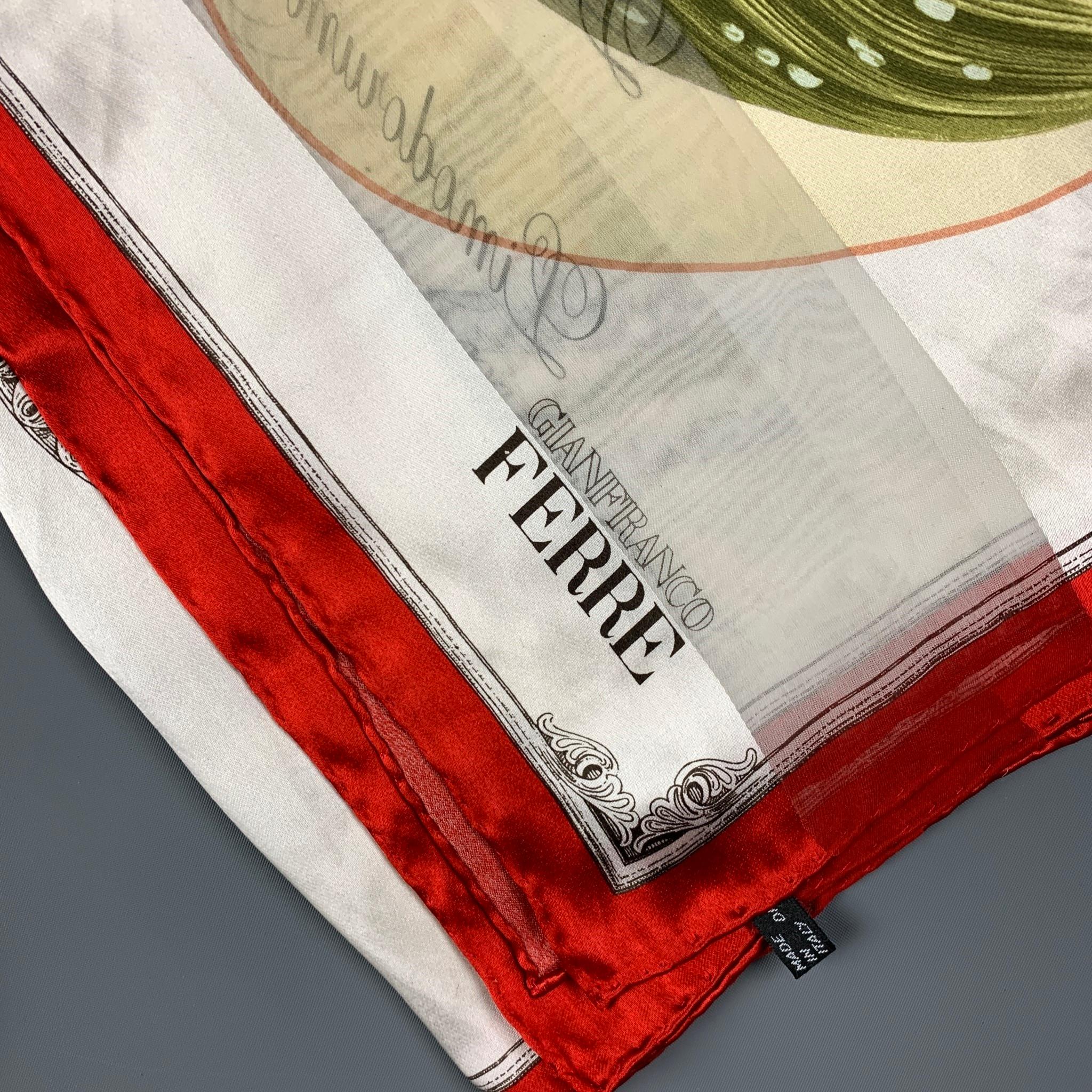 GIANFRANCO FERRE scarf comes in a white & red botanical floral silk featuring a oversized style. Made in Italy. 

Very Good Pre-Owned Condition.

Measurements:

70 in. x 33.5 in. 