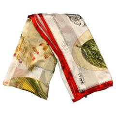 GIANFRANCO FERRE White Red Green Botanical Floral Silk Overszied Scarf