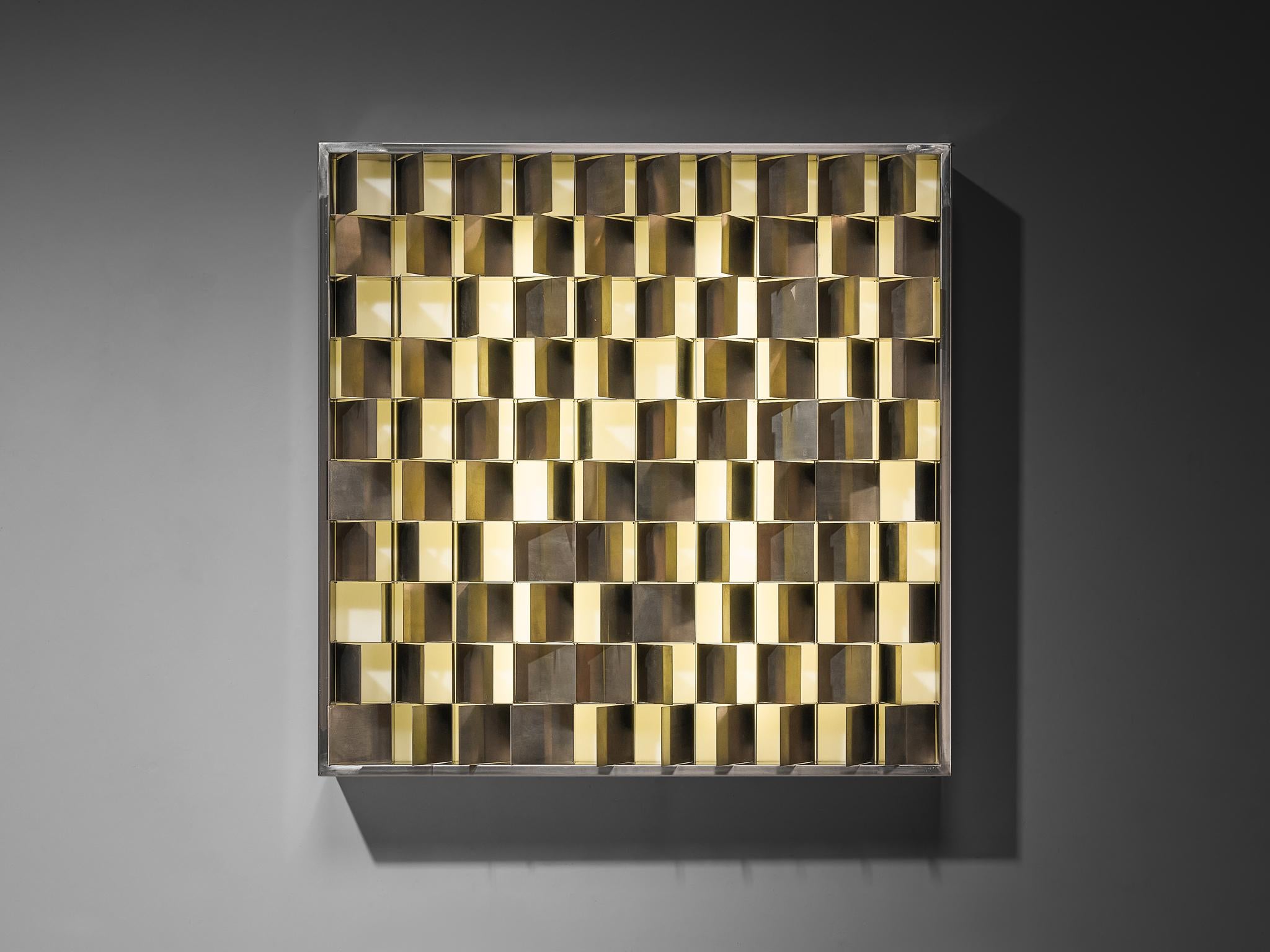 italien Sculpture lumineuse Programme de Gianfranco Fini pour la nouvelle lampe en acier inoxydable en vente