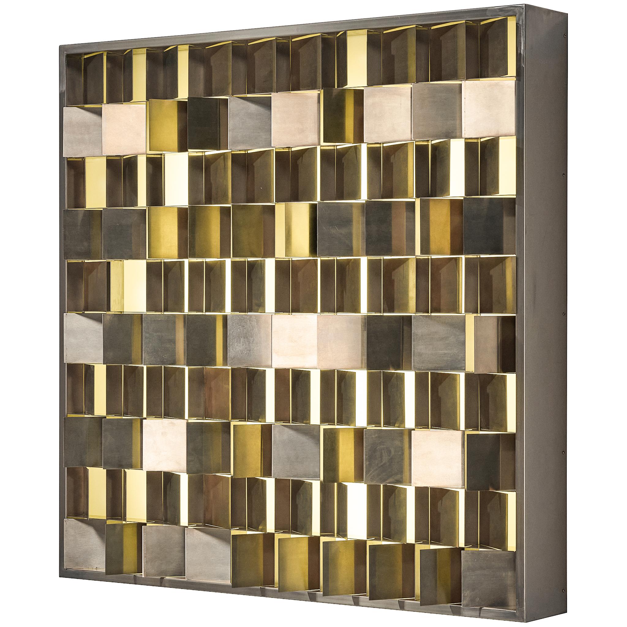 Sculpture lumineuse Programme de Gianfranco Fini pour la nouvelle lampe en acier inoxydable