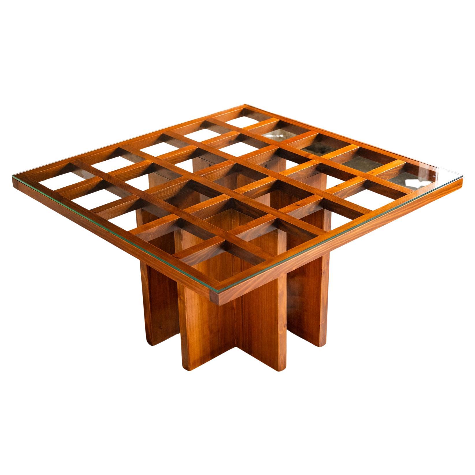 Gianfranco Fini for Poltronova 'Regolo' Square Dining Table in Pine and Glass