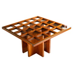 Gianfranco Fini für Poltronova 'Regolo' Quadratischer Esstisch aus Kiefernholz und Glas