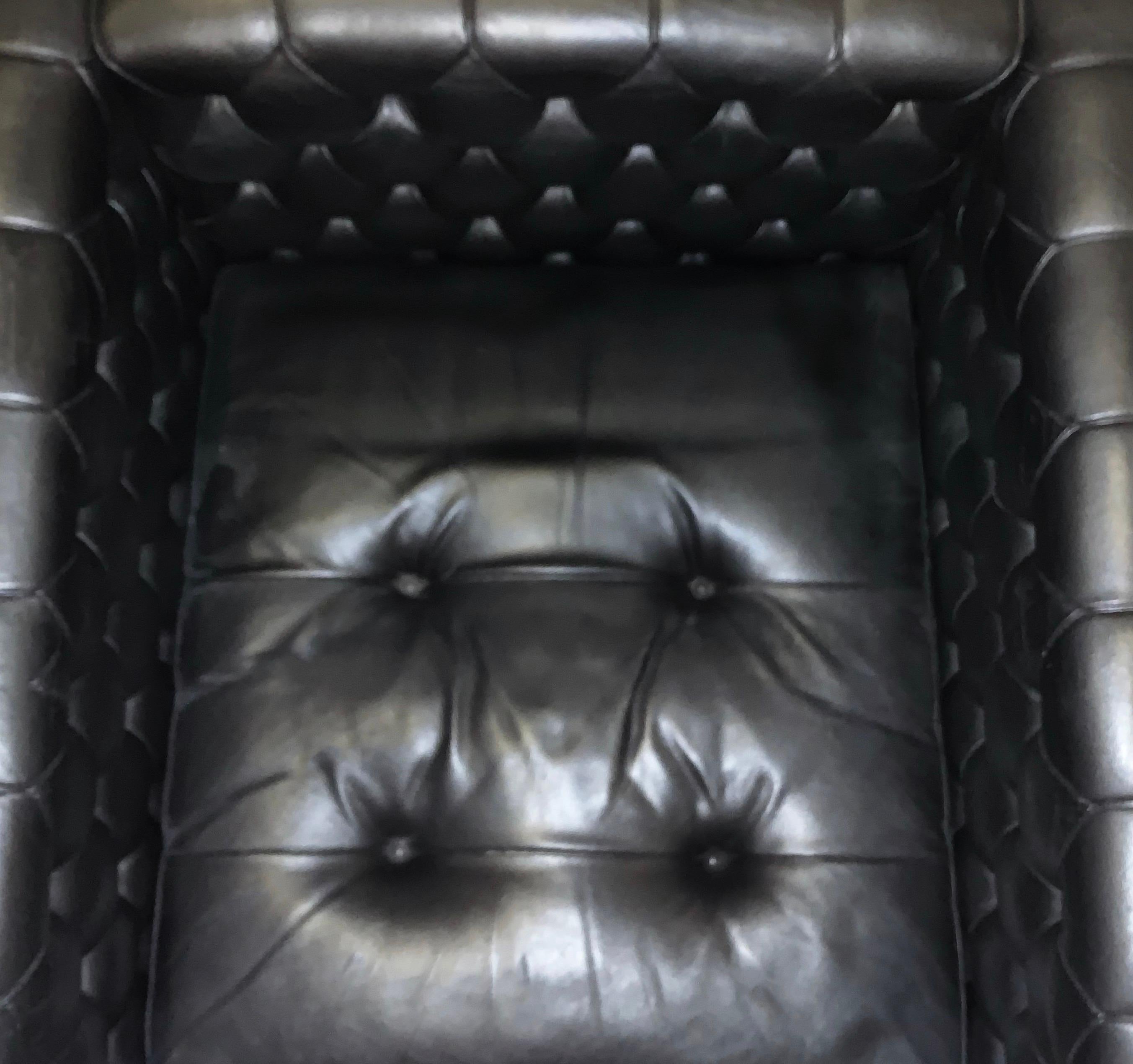 Italian Gianfranco Fratelli Cube Lounge Chair Hand-Stitched Black Leather Cassina, Italy