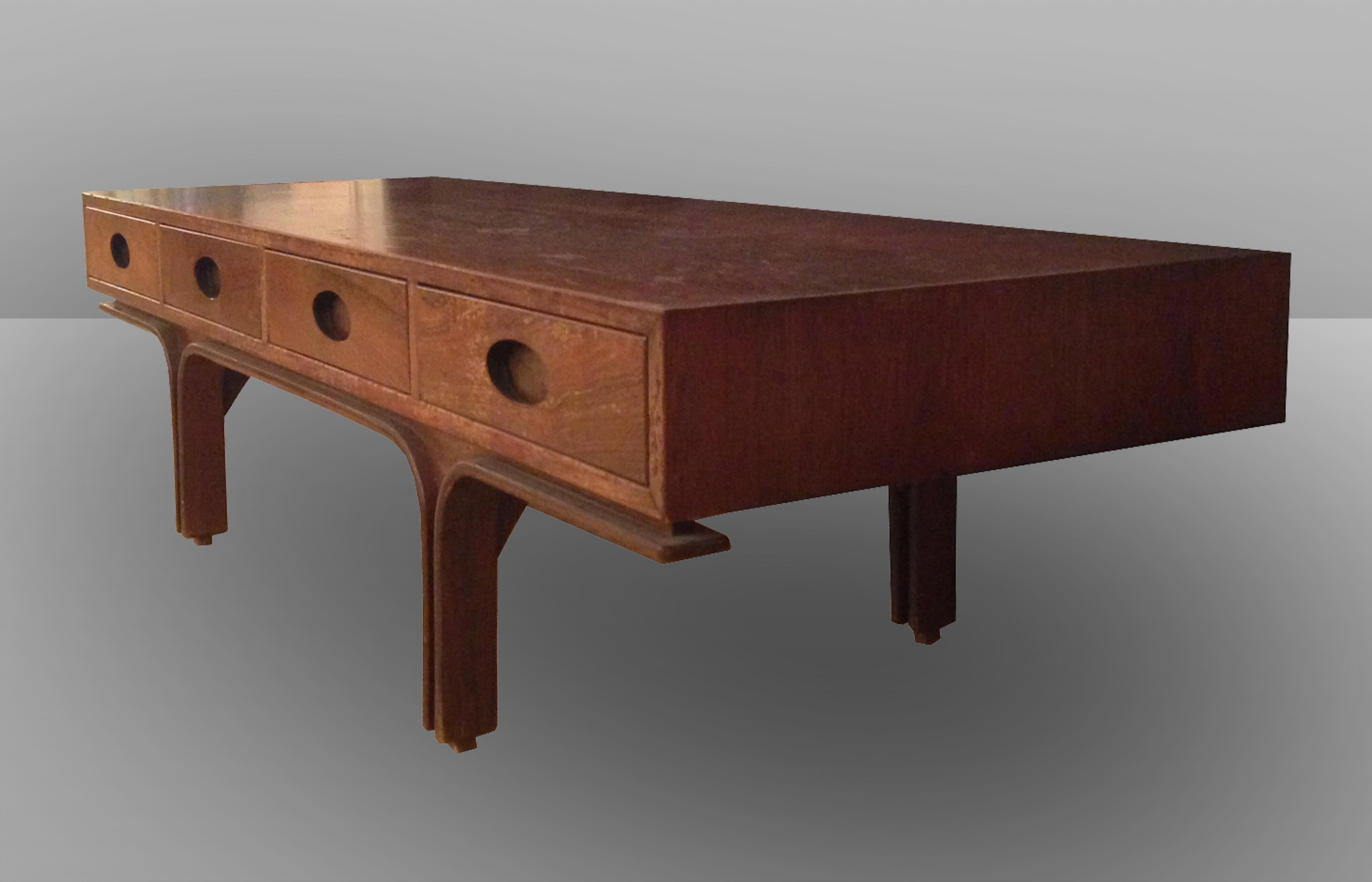 Gianfranco Frattini, 4-Drawer Rosewood Italian Coffee Table or Bench, 1960 For Sale 1