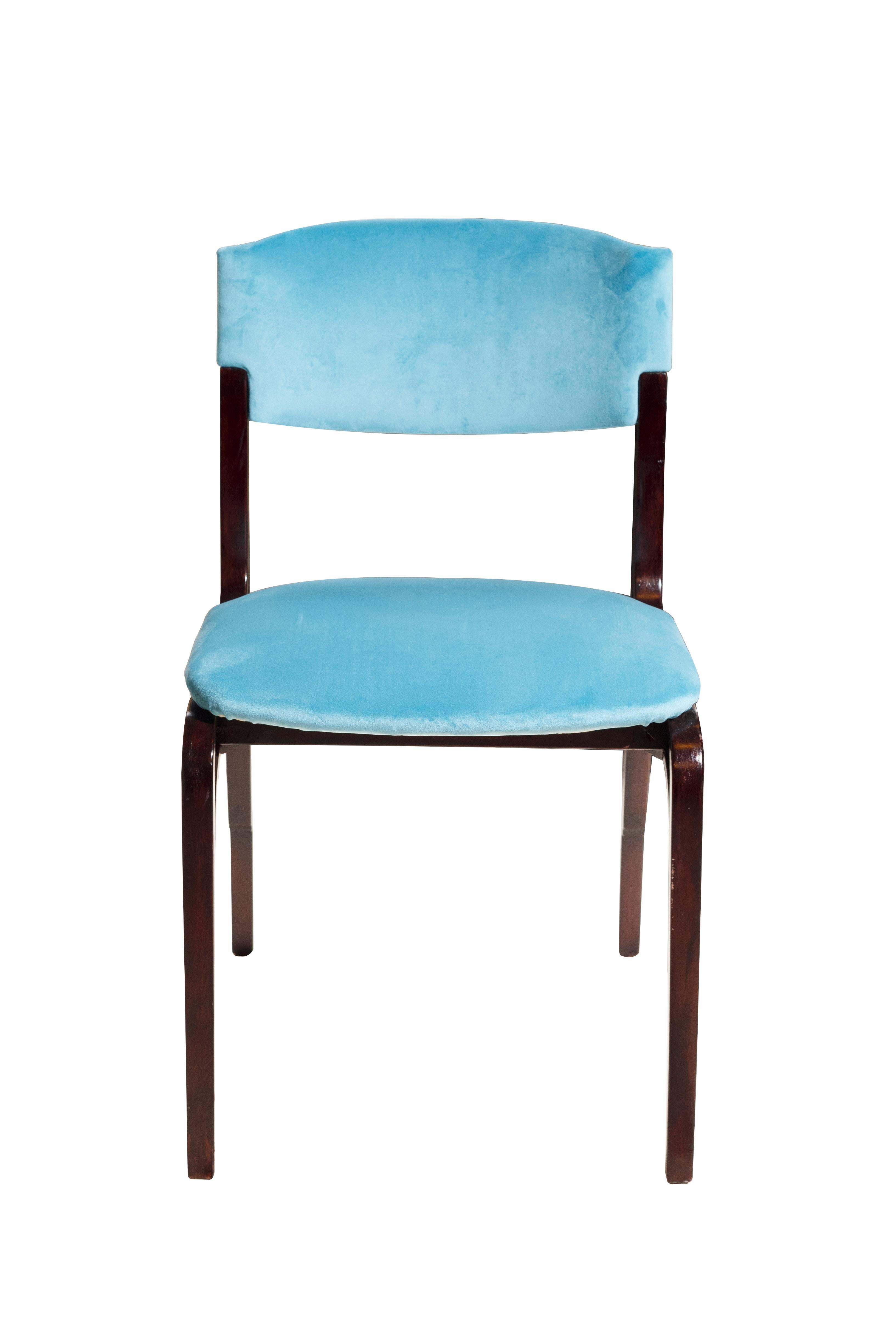 Mid-Century Modern G.F. 5 chaises Frattini en velours bleu mi-siècle moderne de Cantieri Carugati en vente