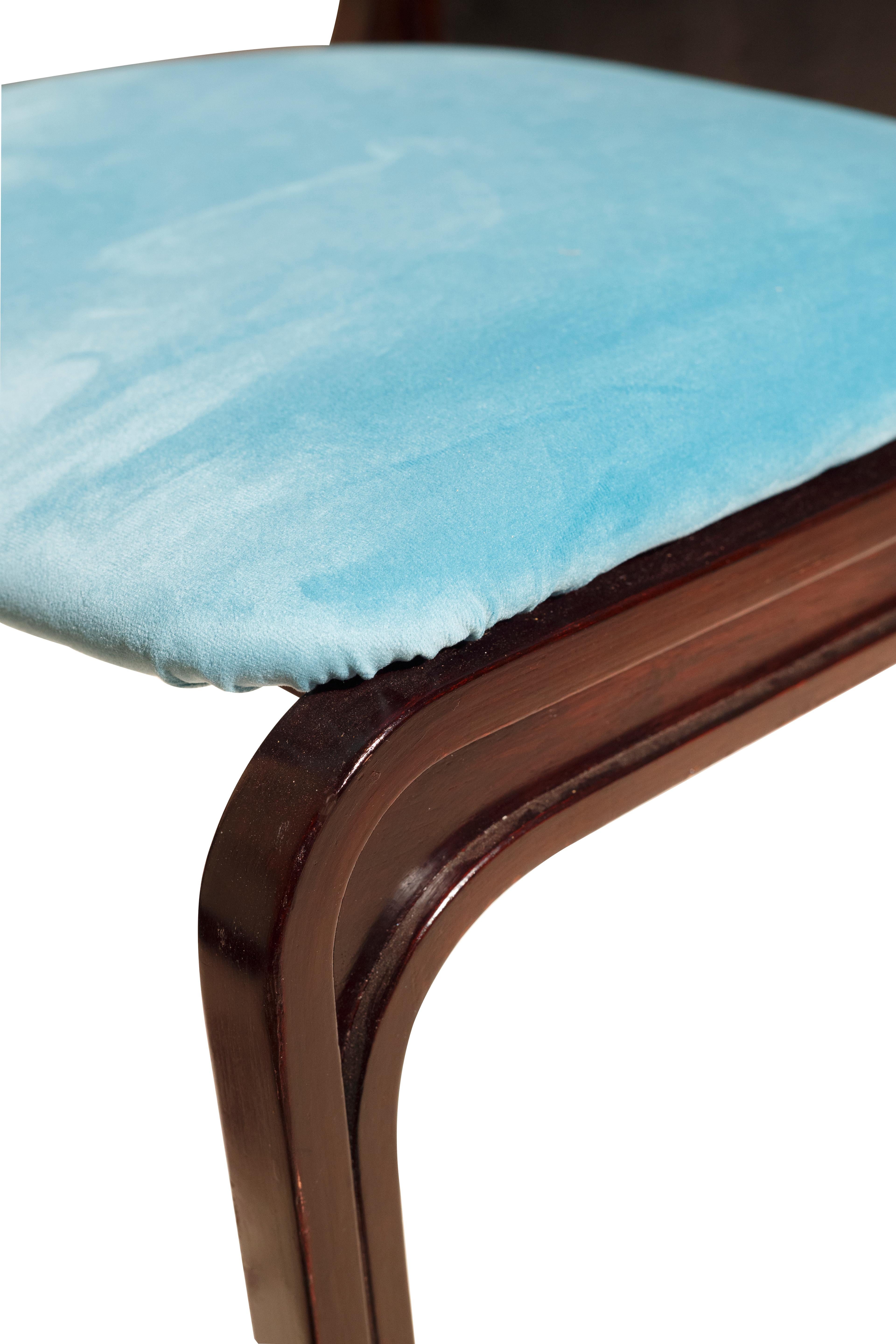 Velours G.F. 5 chaises Frattini en velours bleu mi-siècle moderne de Cantieri Carugati en vente