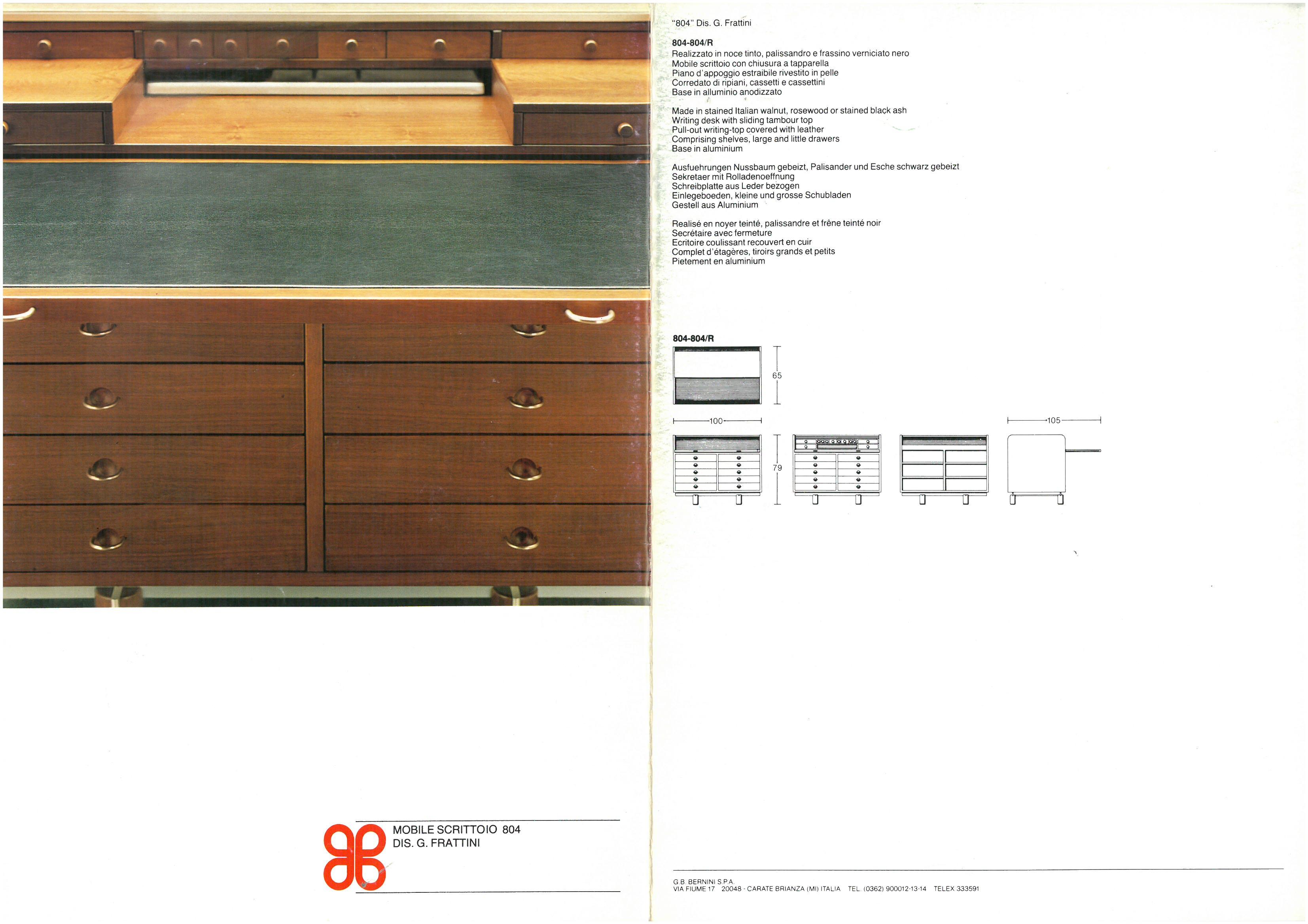 Gianfranco Frattini 804 Rolltop-Schreibtisch für Bernini, 1962 im Angebot 5