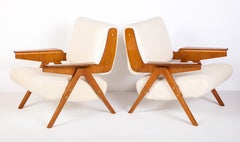 Gianfranco Frattini#831 Lounge Chairs in White Leather for Cassina, Italy, 1950s