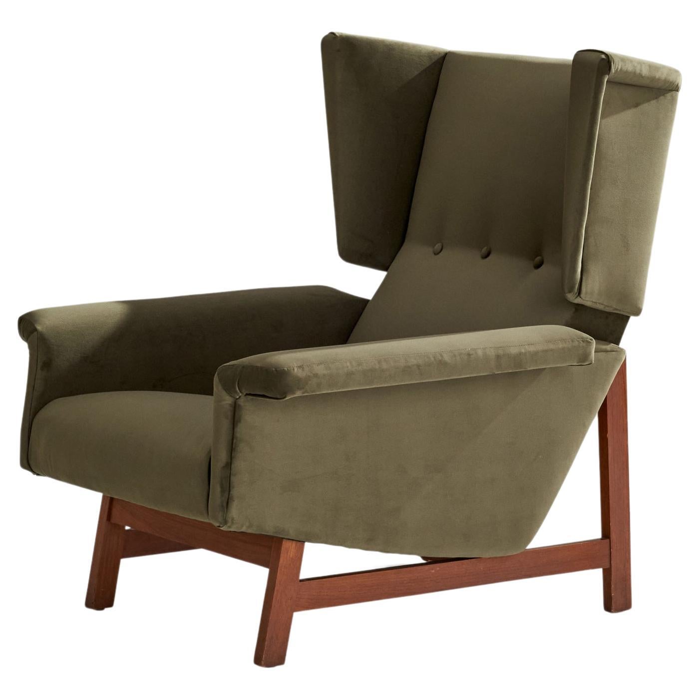 Gianfranco Frattini Attribuzione, Sedia da salotto, Teak, Velluto, Italia, anni '60