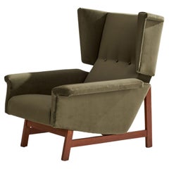 Vintage Gianfranco Frattini Attribution, Lounge Chair, Teak, Velvet, Italy, 1960s