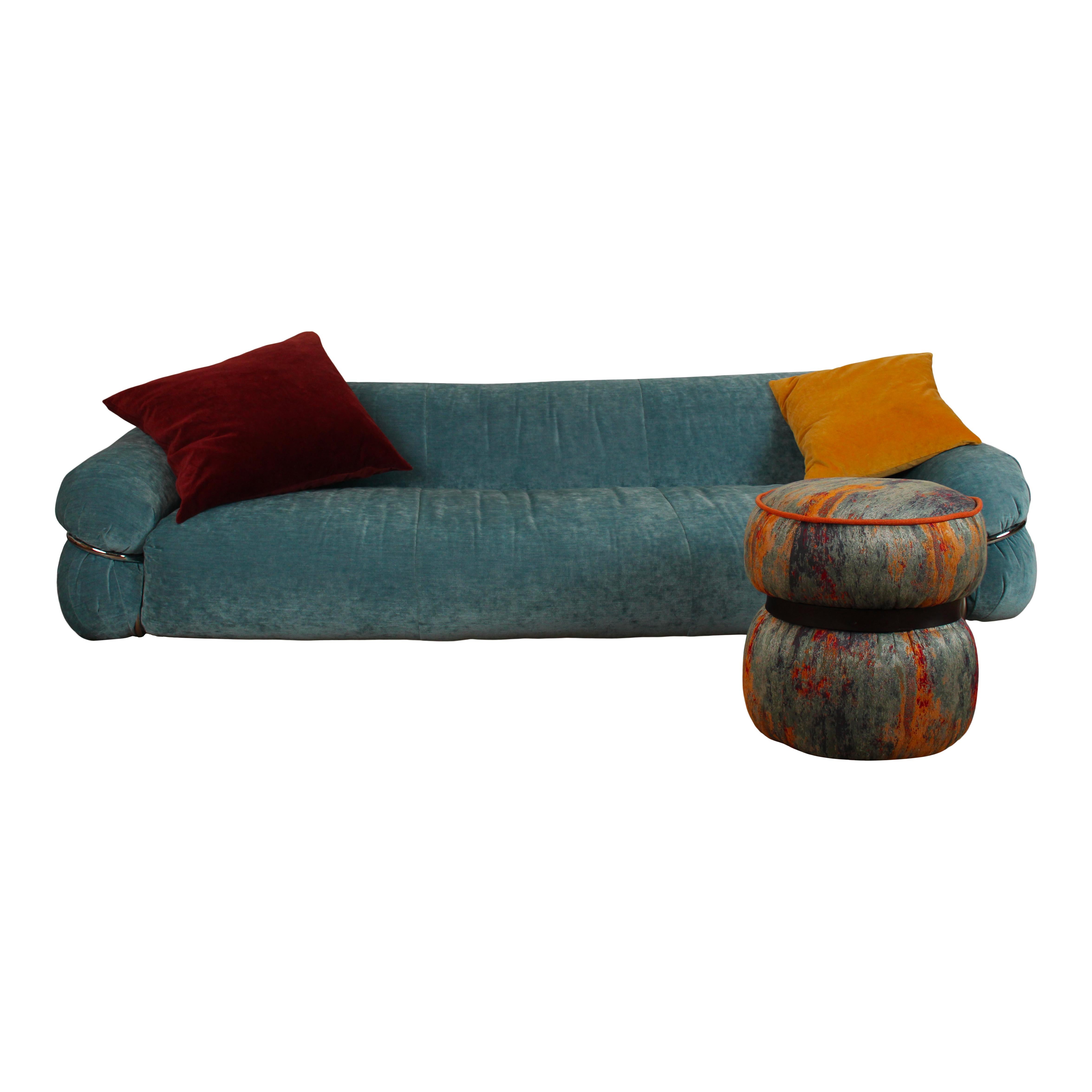 Gianfranco Frattini Azure Velvet Sesann Three-Seater Sofa for Cassina, 1972 For Sale 4