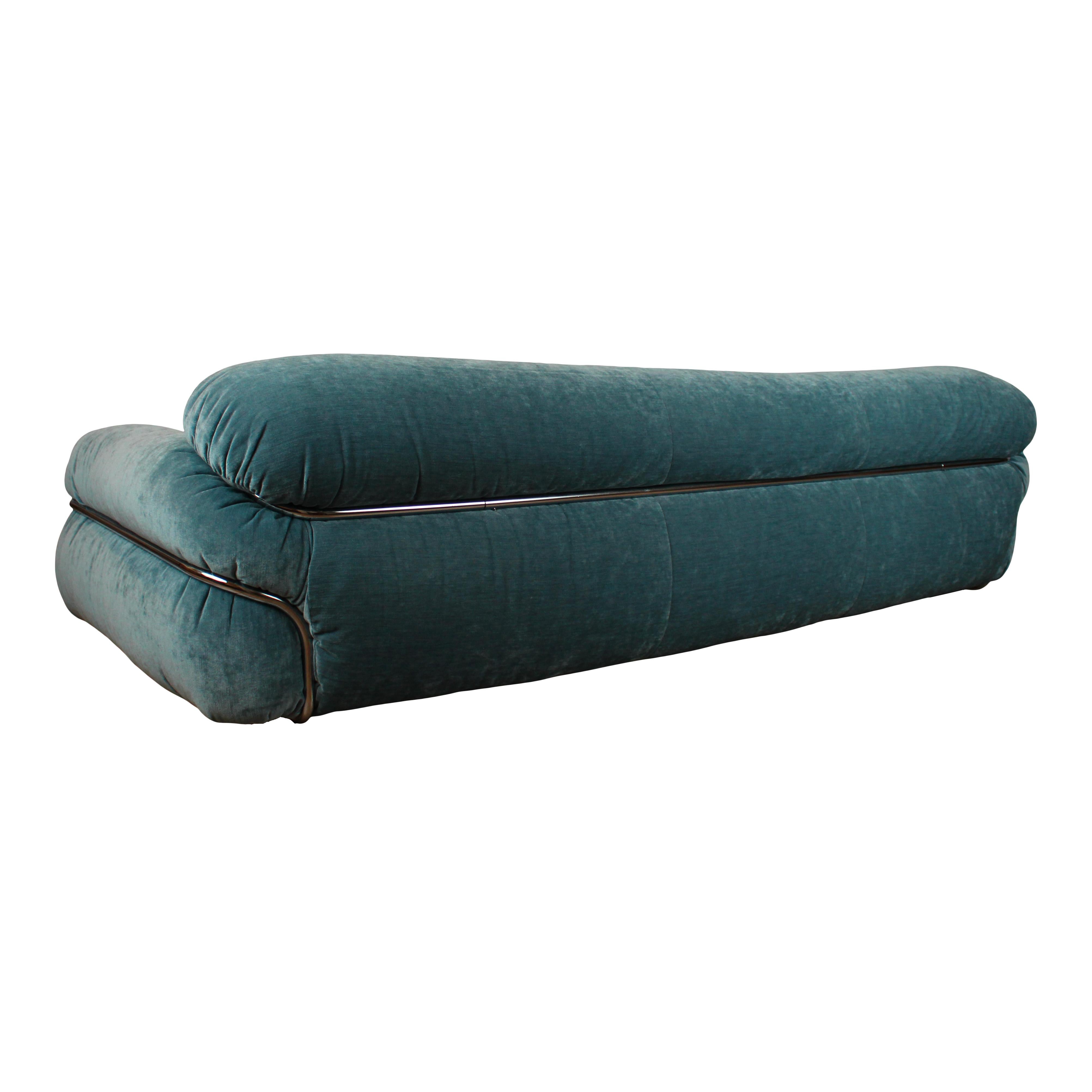 Space Age Gianfranco Frattini Azure Velvet Sesann Three-Seater Sofa for Cassina, 1972 For Sale