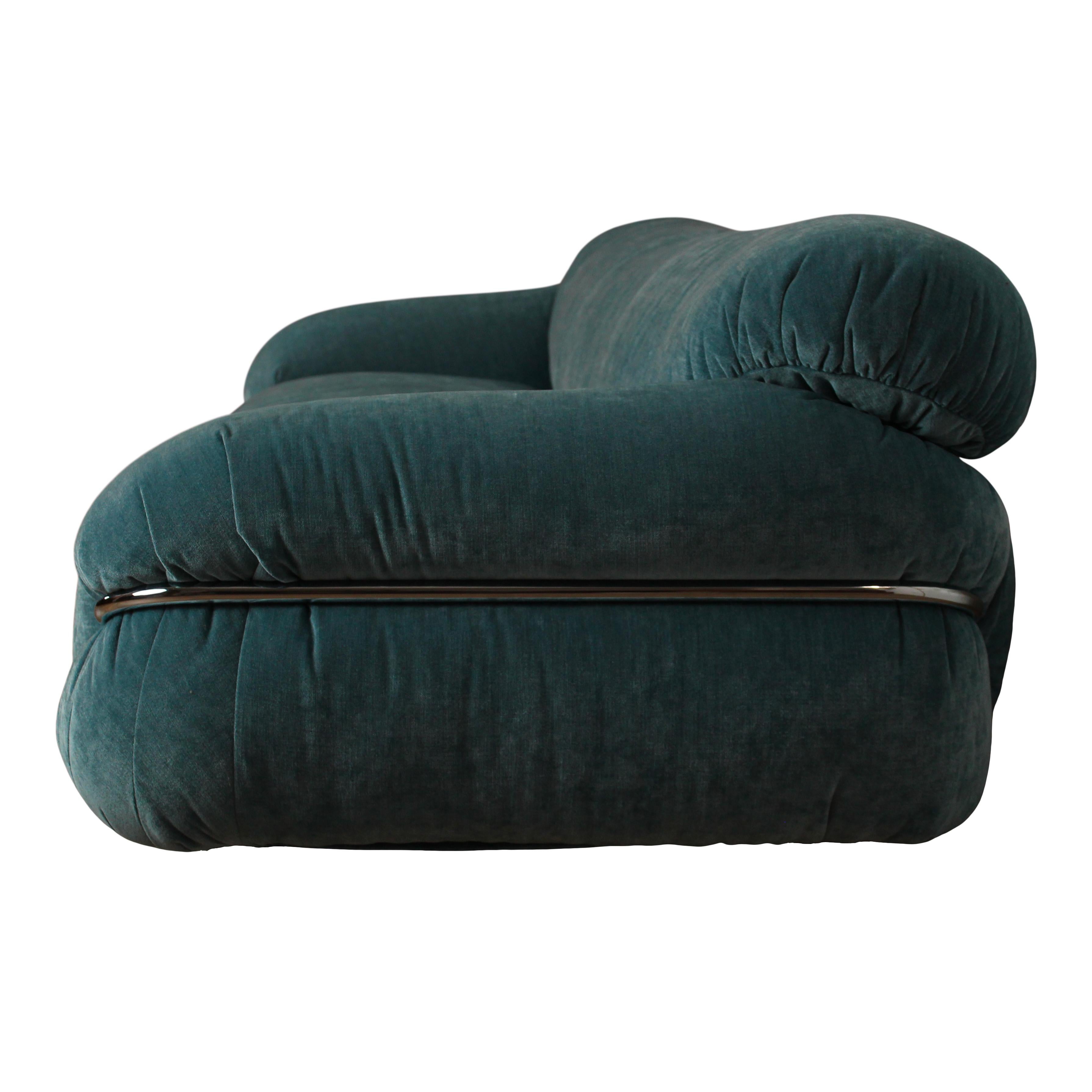 Gianfranco Frattini Azure Velvet Sesann Three-Seater Sofa for Cassina, 1972 In Good Condition For Sale In Vicenza, IT