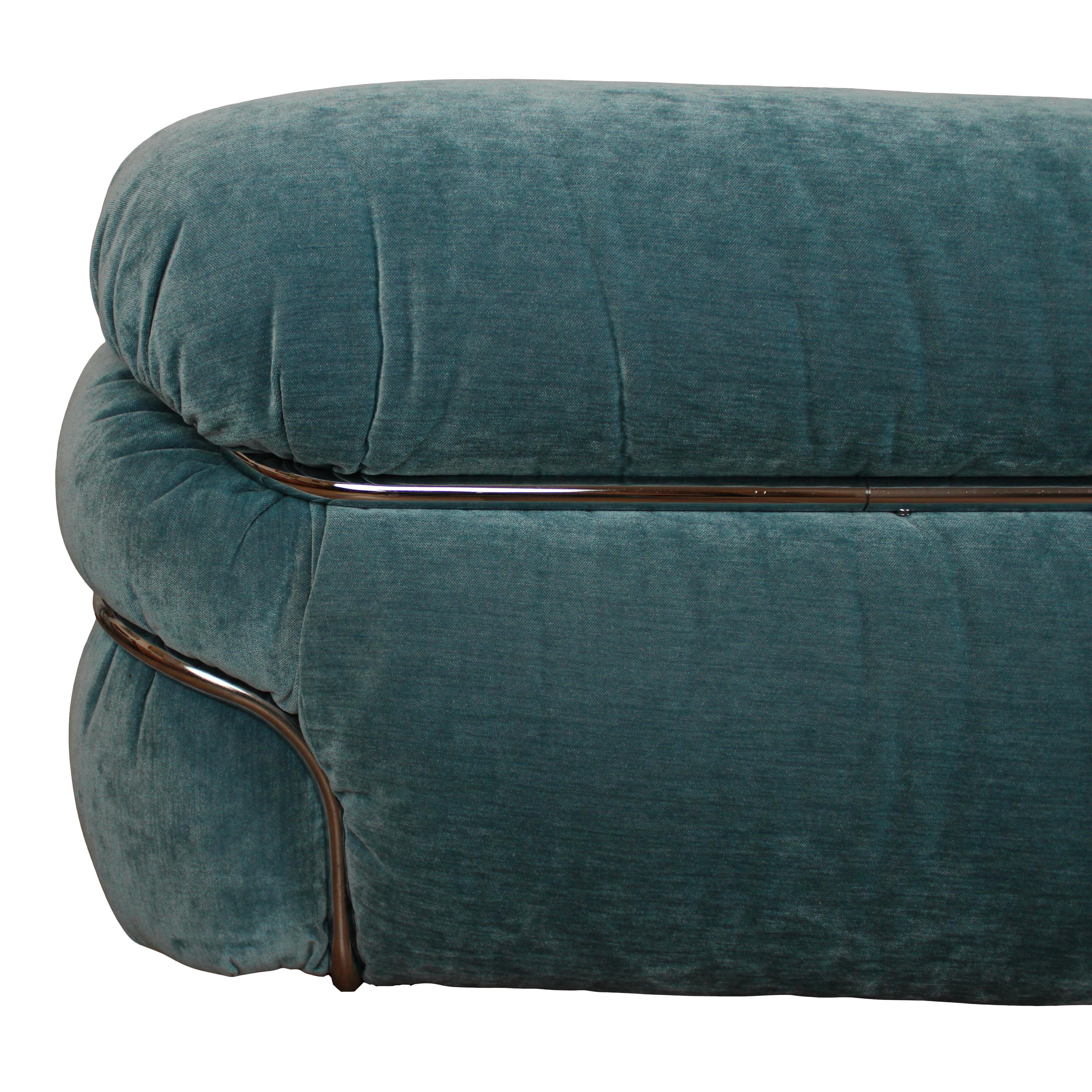 Cotton Gianfranco Frattini Azure Velvet Sesann Three-Seater Sofa for Cassina, 1972 For Sale