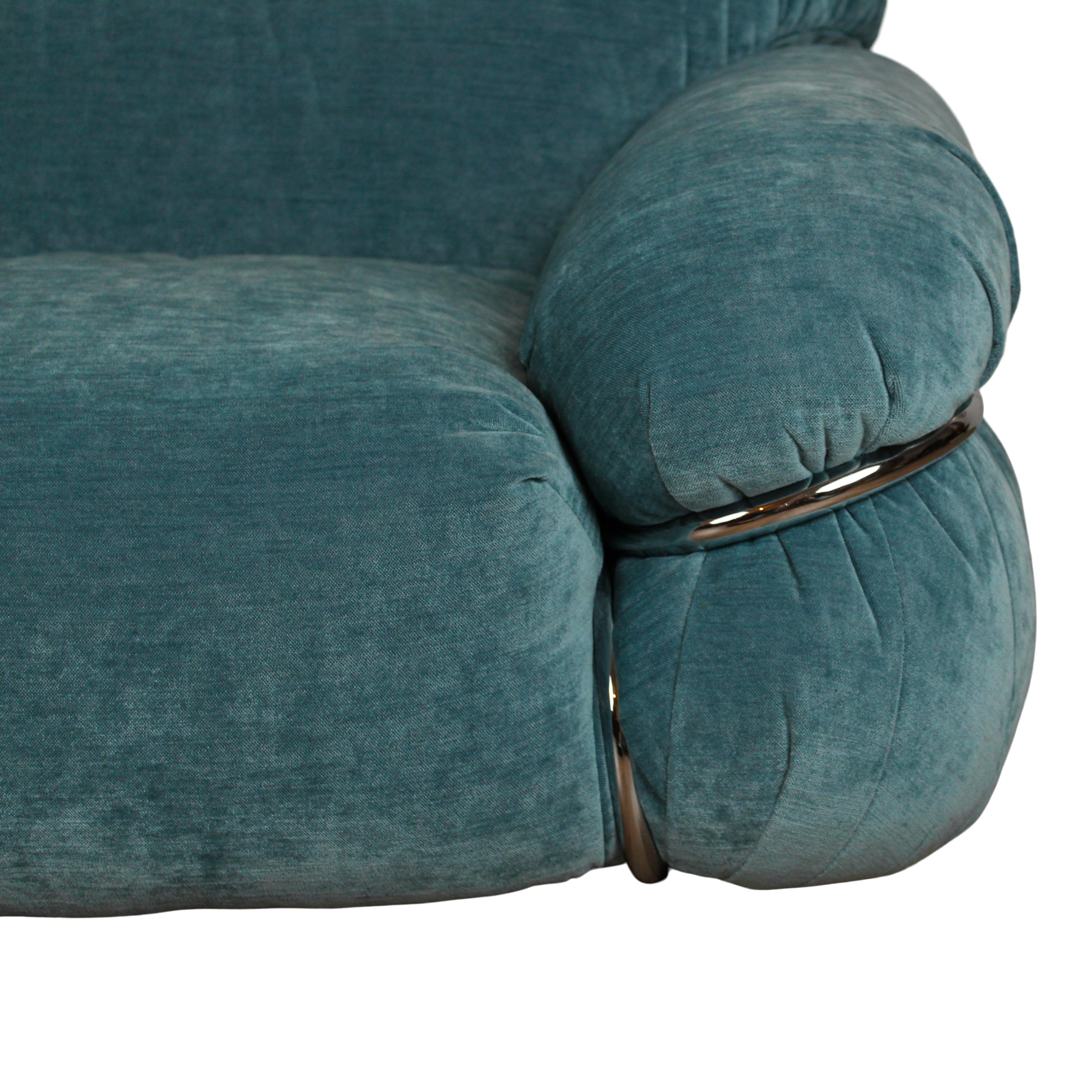 Gianfranco Frattini Azure Velvet Sesann Three-Seater Sofa for Cassina, 1972 For Sale 1