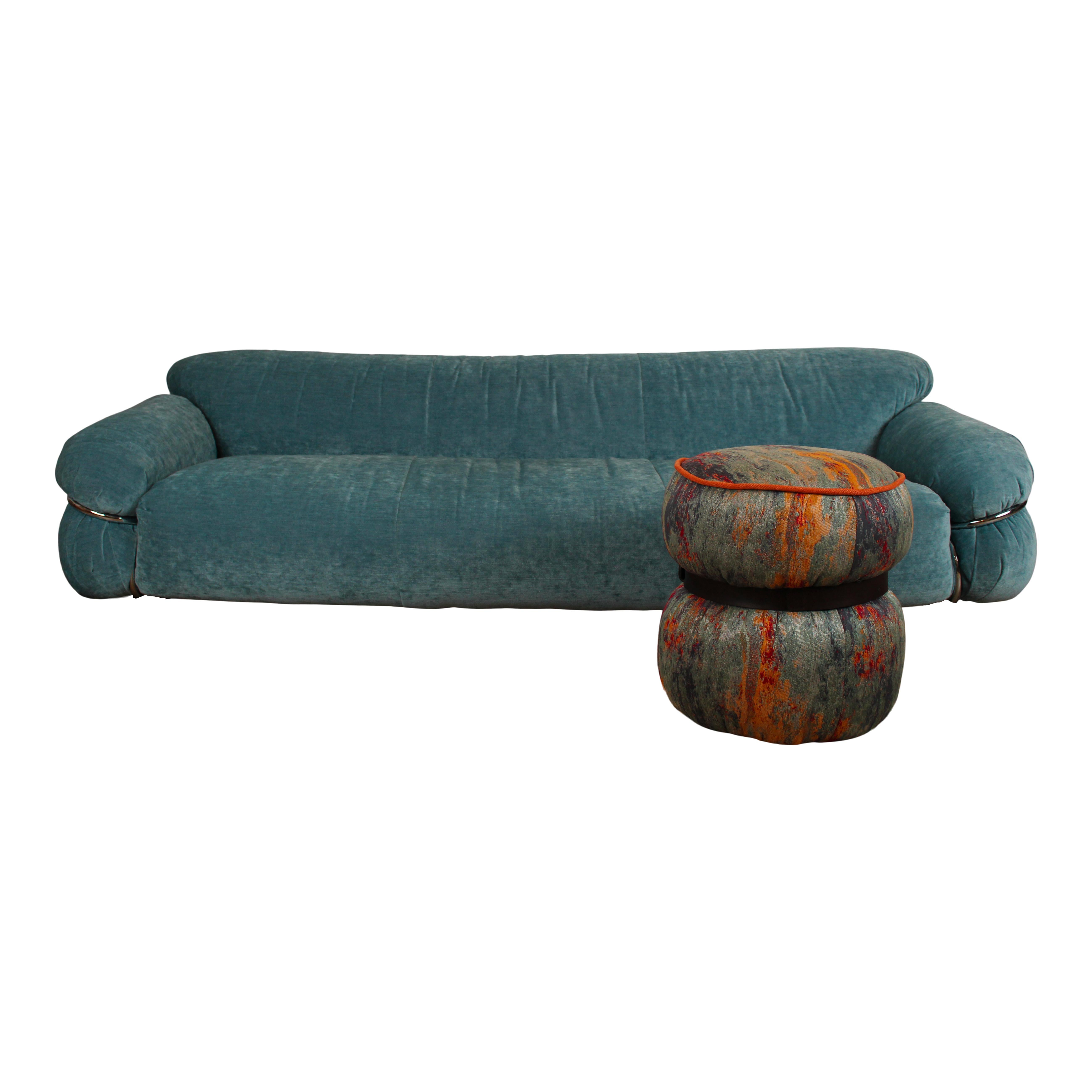 Gianfranco Frattini Azure Velvet Sesann Three-Seater Sofa for Cassina, 1972 For Sale 2