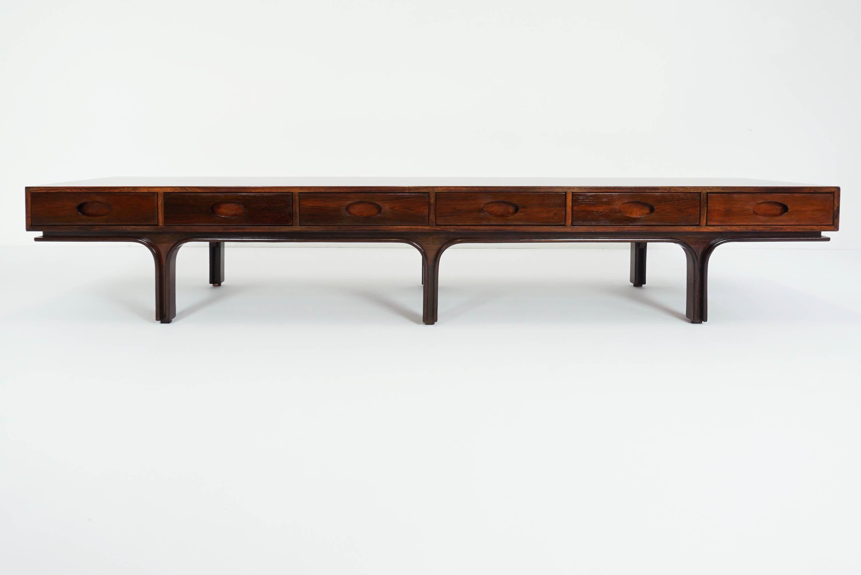 Mid-Century Modern Gianfranco Frattini, Bernini 6 Drawers Center Coffee Table or Bench in Jacaranda