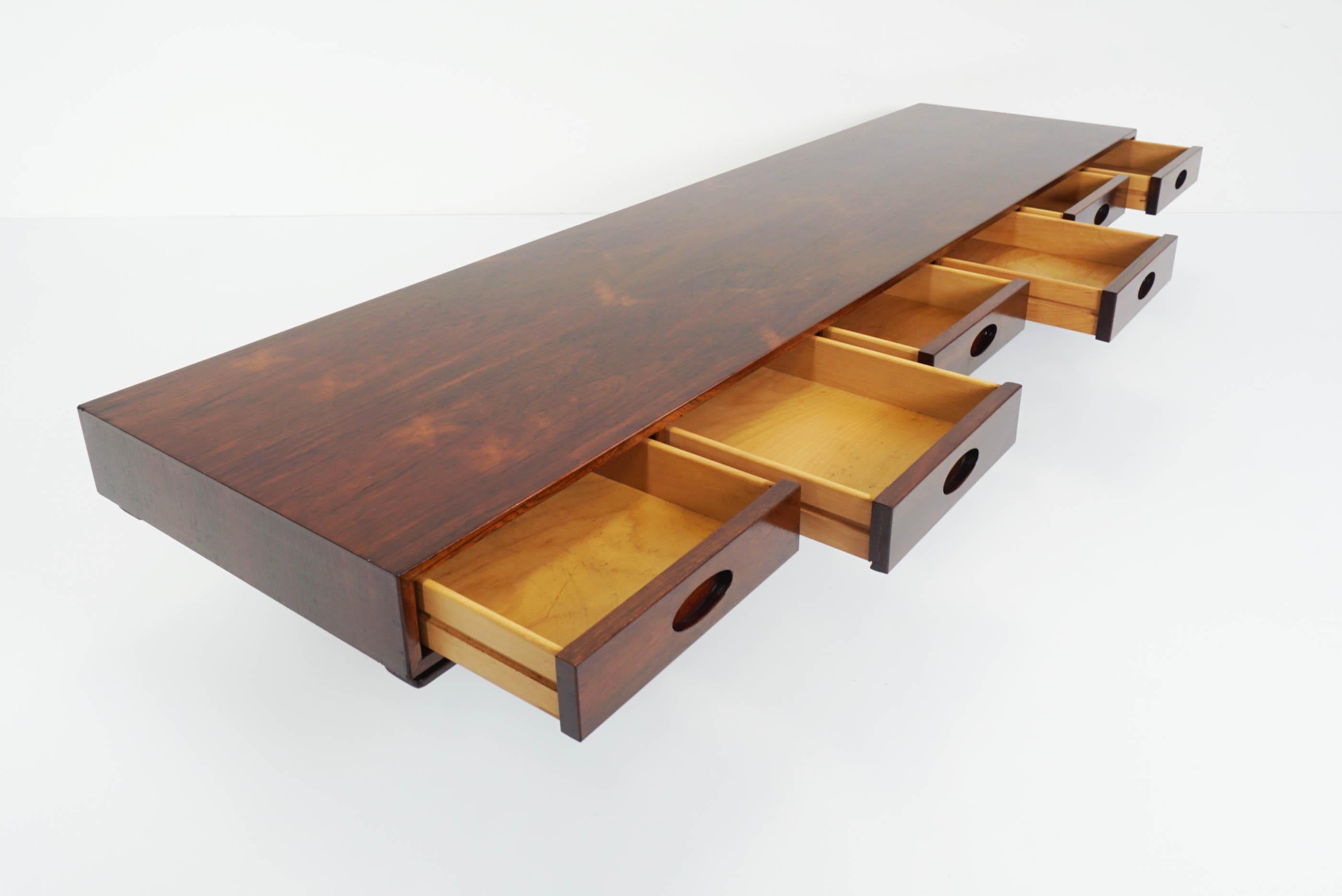 Wood Gianfranco Frattini, Bernini 6 Drawers Center Coffee Table or Bench in Jacaranda