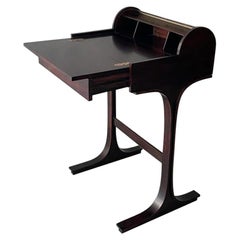 Vintage Gianfranco Frattini Bernini Small Desk with Central Roller Rosewood, Italy, 1957