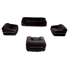 Gianfranco Frattini Brown Alpaca Velvet Sesann Living Room Set for Cassina, 1972