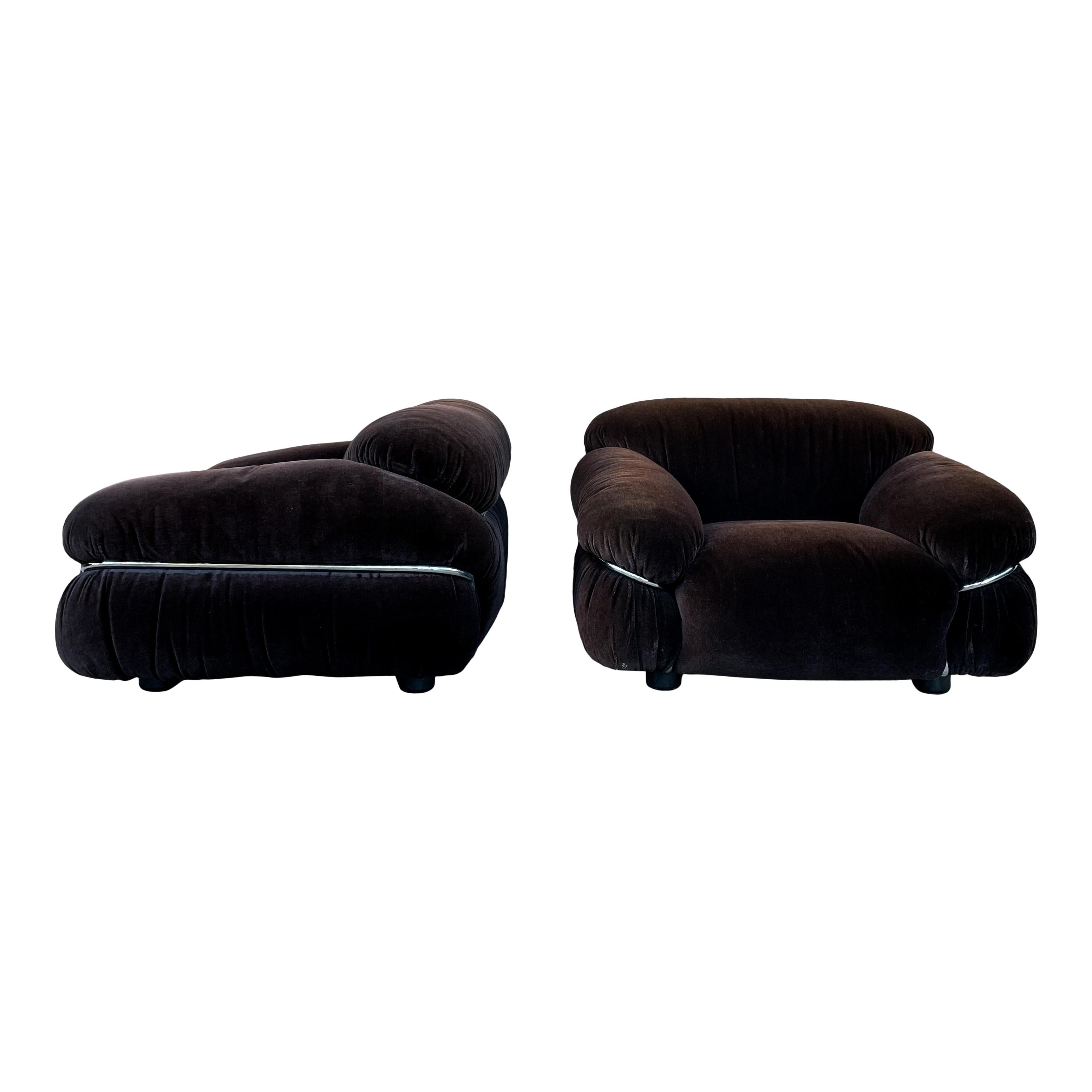 Ensemble de salon Sesann en velours d'alpaga marron de Gianfranco Frattini pour Cassina, 1972 en vente 1