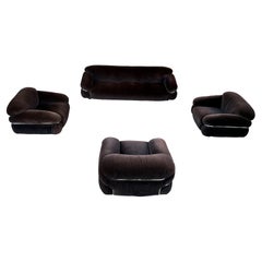 Gianfranco Frattini Brown Alpaca Velvet Sesann Living Room Set for Cassina, 1972
