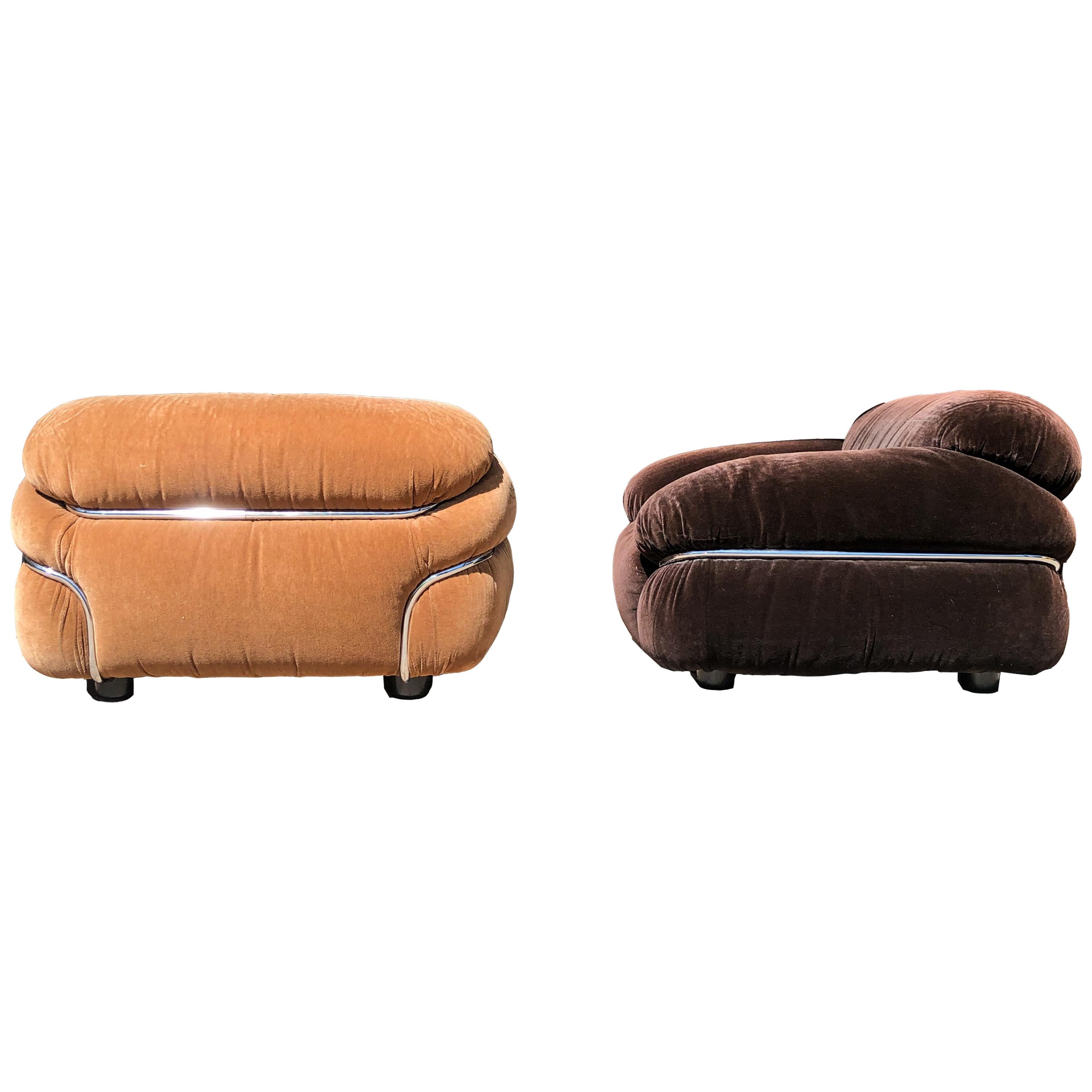 Gianfranco Frattini Brown Alpaca Velvet Sesann Lounge Chair for Cassina, 1972 For Sale 7