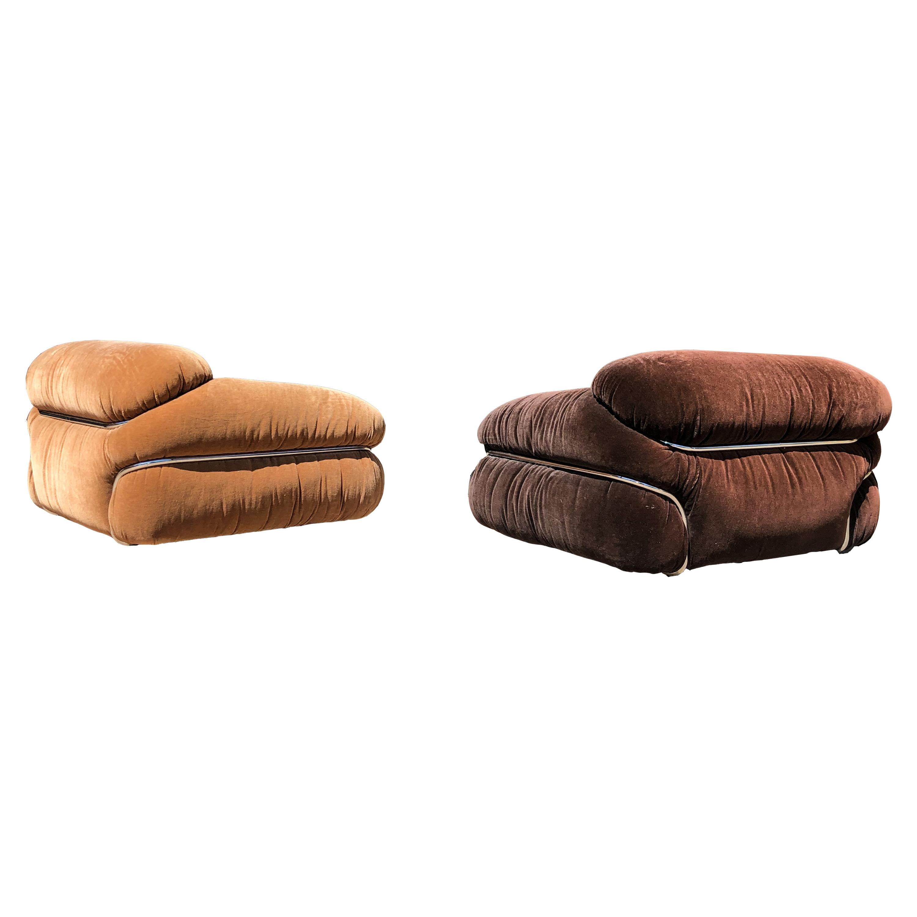 Gianfranco Frattini Brown Alpaca Velvet Sesann Lounge Chair for Cassina, 1972 For Sale 3