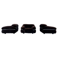 Gianfranco Frattini Brown Velvet Sesann Lounge Chair for Cassina, 1972