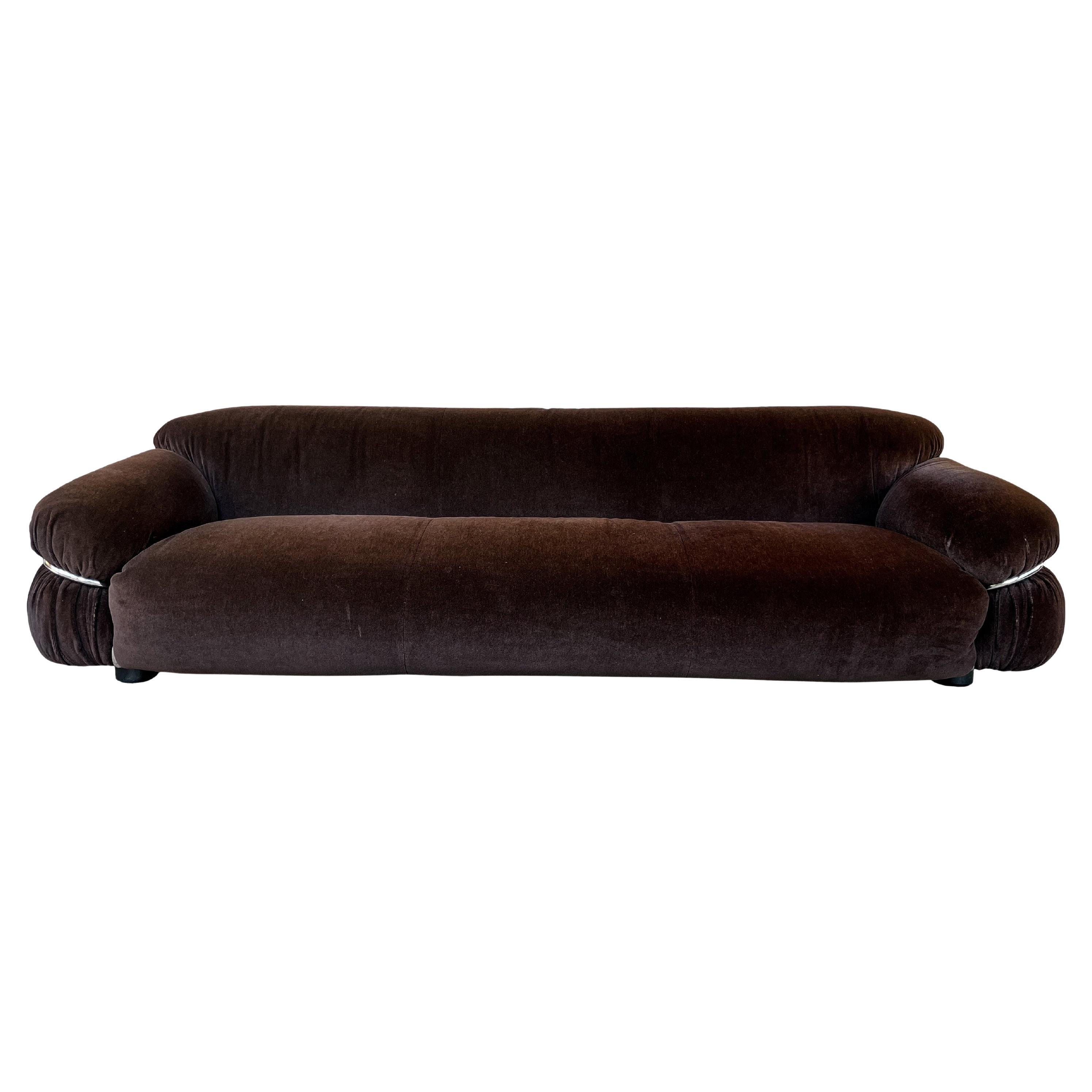 Gianfranco Frattini Brown Velvet Sesann Three-Seater Sofa for Cassina, 1972