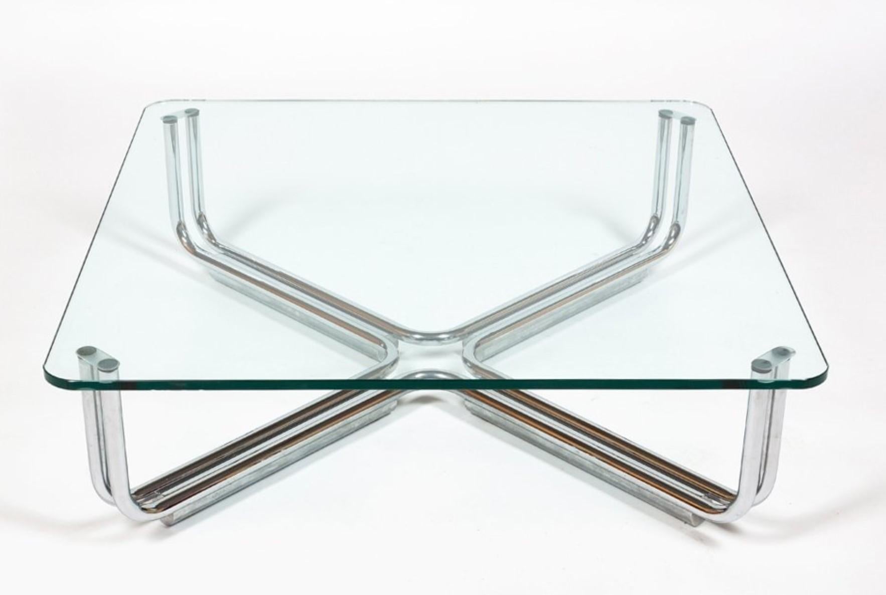 Mid-Century Modern Gianfranco Frattini Cassina Glass Chrome Tubuluar Steel Coffee Table Italy 1970s