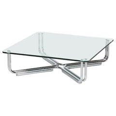 Gianfranco Frattini Cassina Glass Chrome Tubuluar Steel Coffee Table Italy 1970s