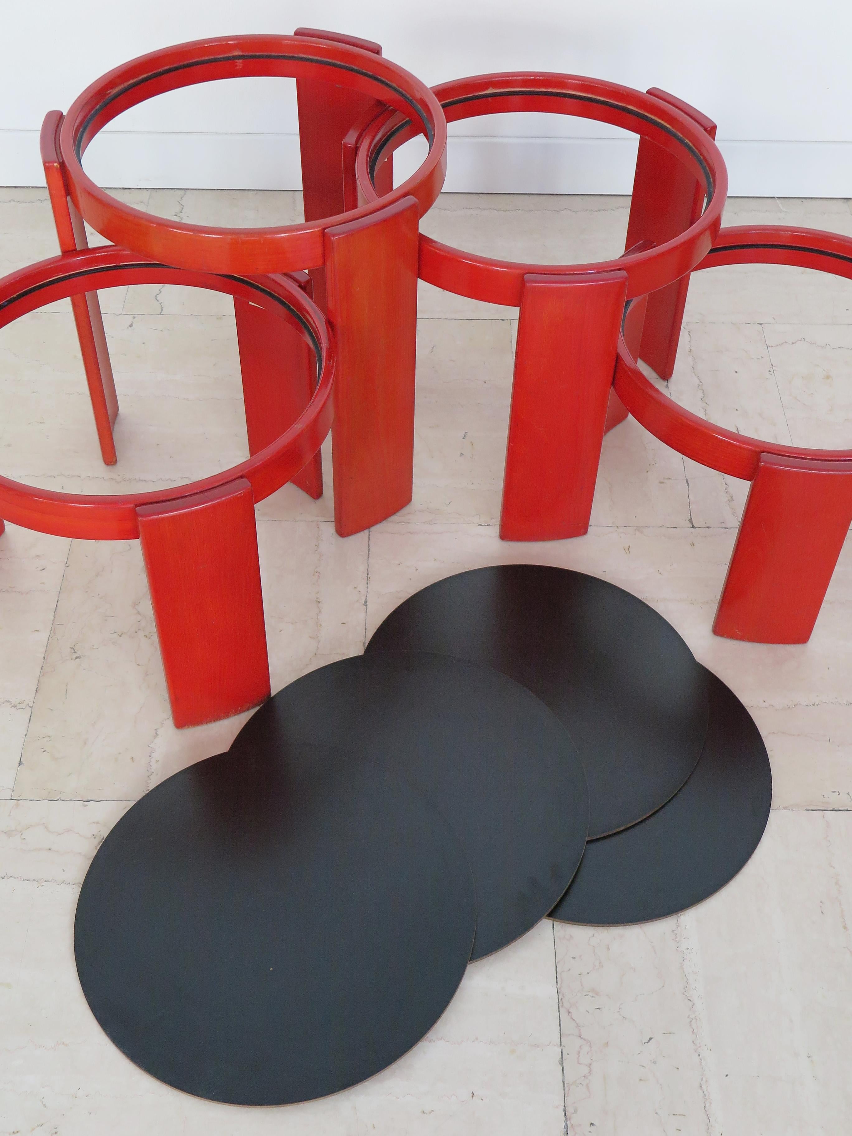 Gianfranco Frattini Cassina Italian Midcentury Red /80 Model Coffee Tables 1960s 9